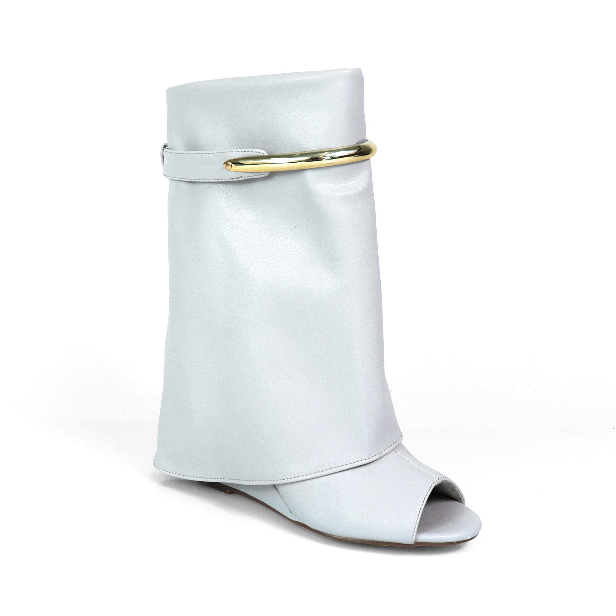 MUTTO-28 PEEL TOE RING DRAPEOVER SHORT BOOTIES W/ WEDGE BONE