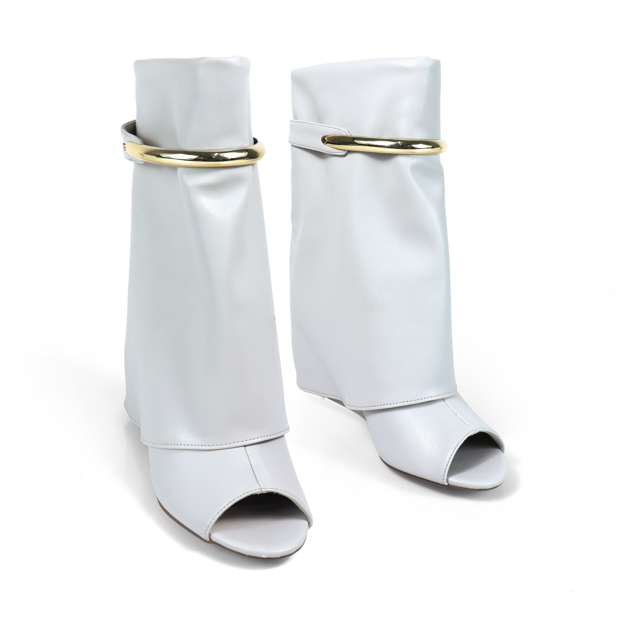 MUTTO-28 PEEL TOE RING DRAPEOVER SHORT BOOTIES W/ WEDGE BONE