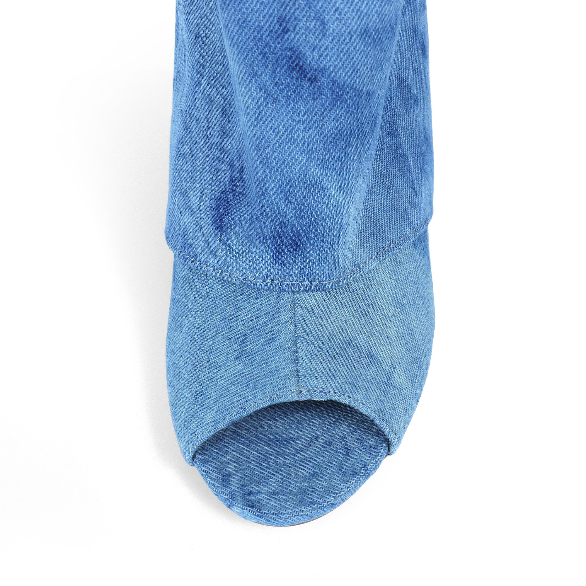 MUTTO-28 PEEL TOE RING DRAPEOVER SHORT BOOTIES W/ WEDGE DENIM