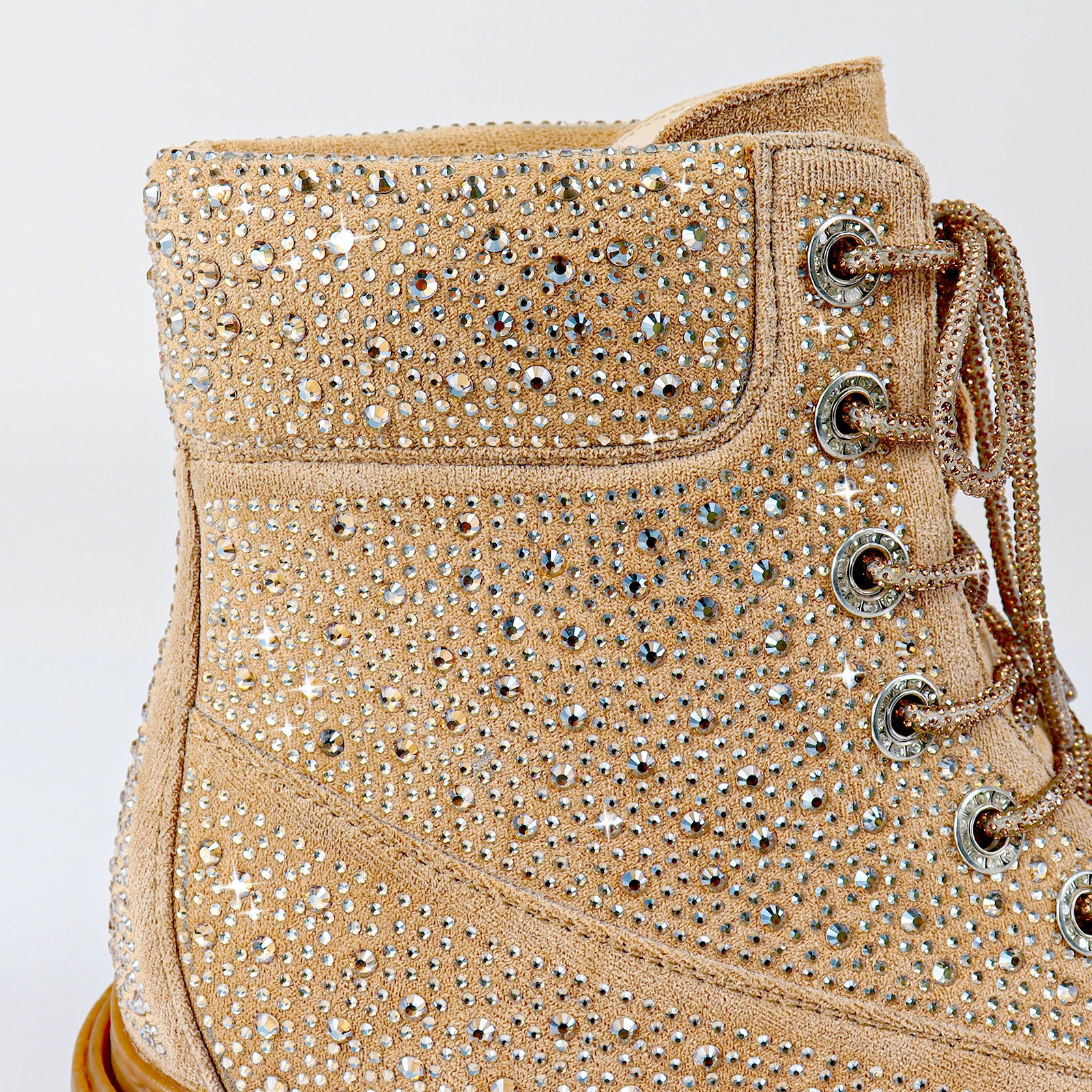 MYERS-1 RHINESTONE COMBAT BOOTIE LACE UP CAMEL