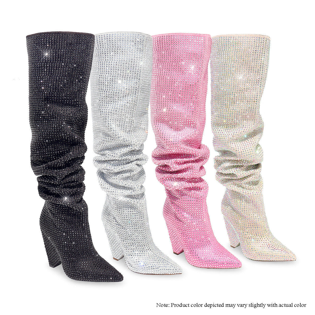 NANO-1 WEDGE HEEL SLOUCH THIGH HIGH RHINESTONE BOOT - NUDE