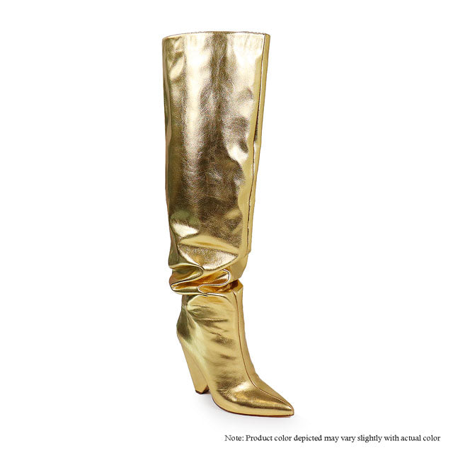 NANO-2 WEDGE HEEL SLOUCH THIGH HIGH BOOT - GOLD