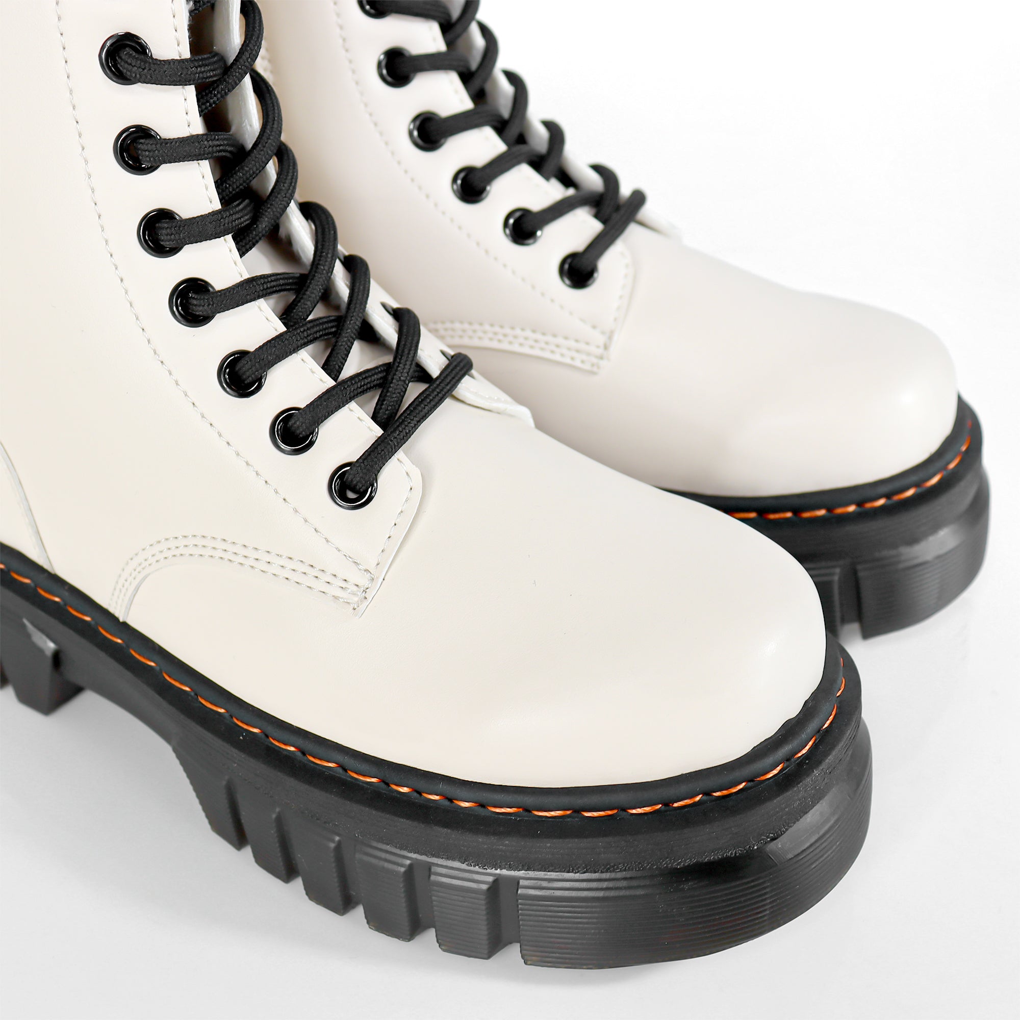NELLY-1 ANKLE HIGH COMBAT BOOTS W/ LUG SOLE BEIGE