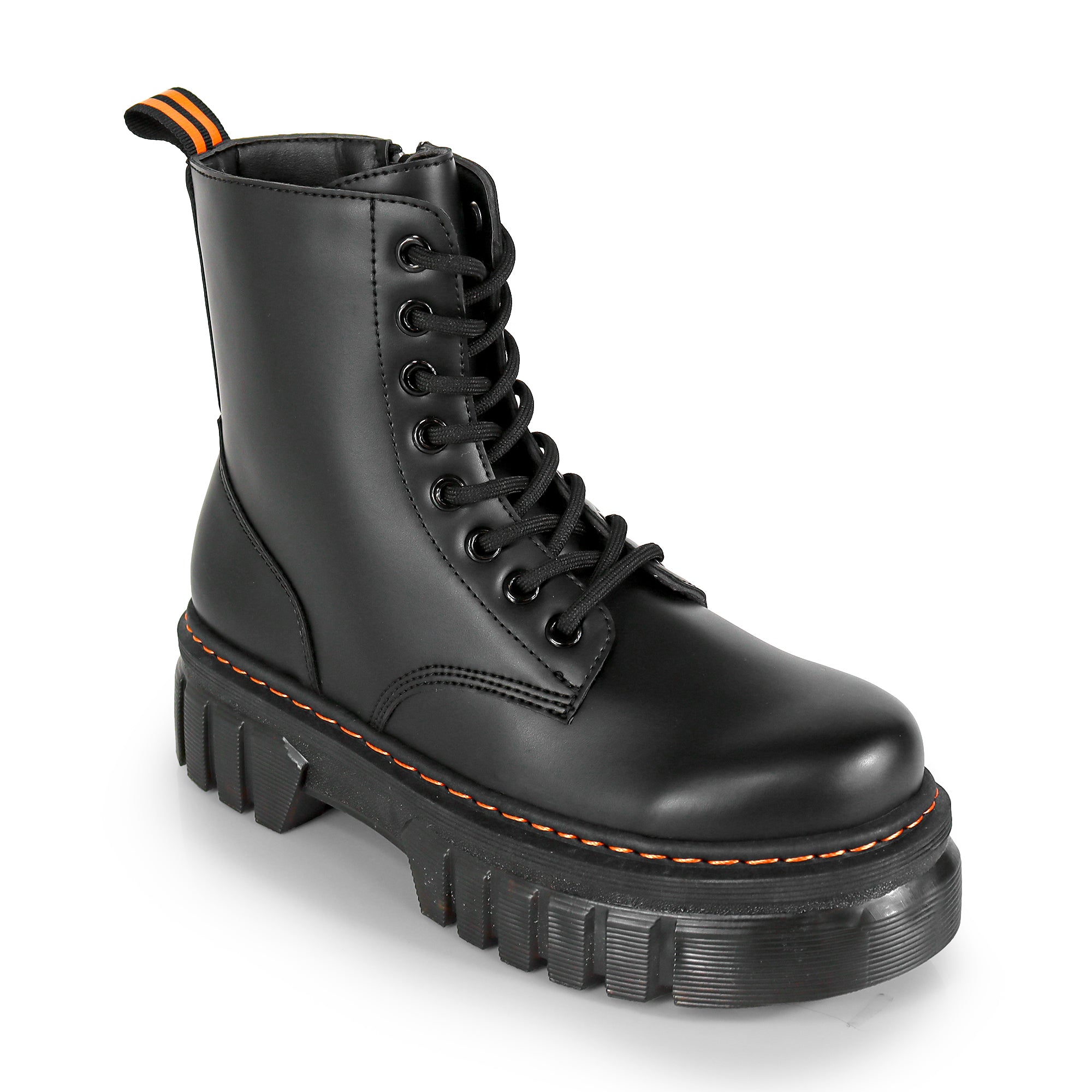 NELLY-1 ANKLE HIGH COMBAT BOOTS W/ LUG SOLE BLACK