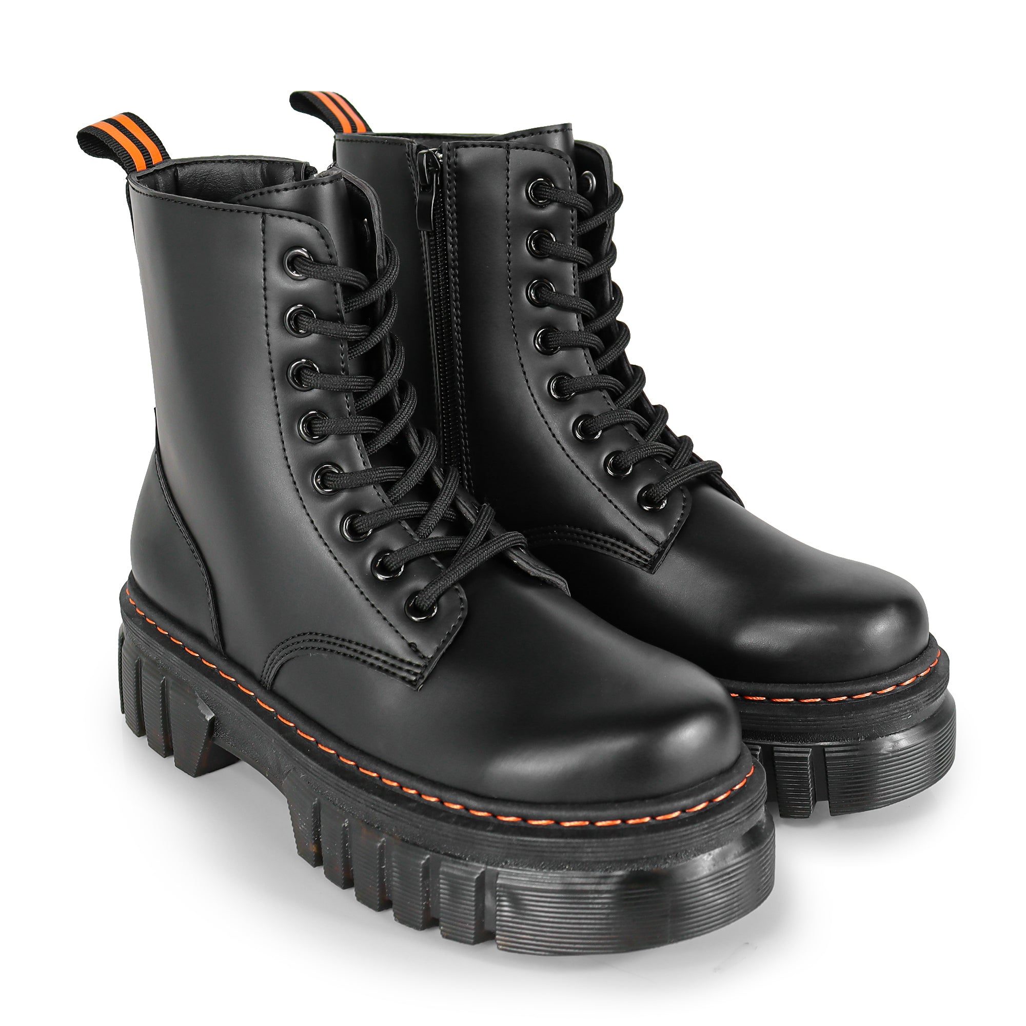 NELLY-1 ANKLE HIGH COMBAT BOOTS W/ LUG SOLE BLACK