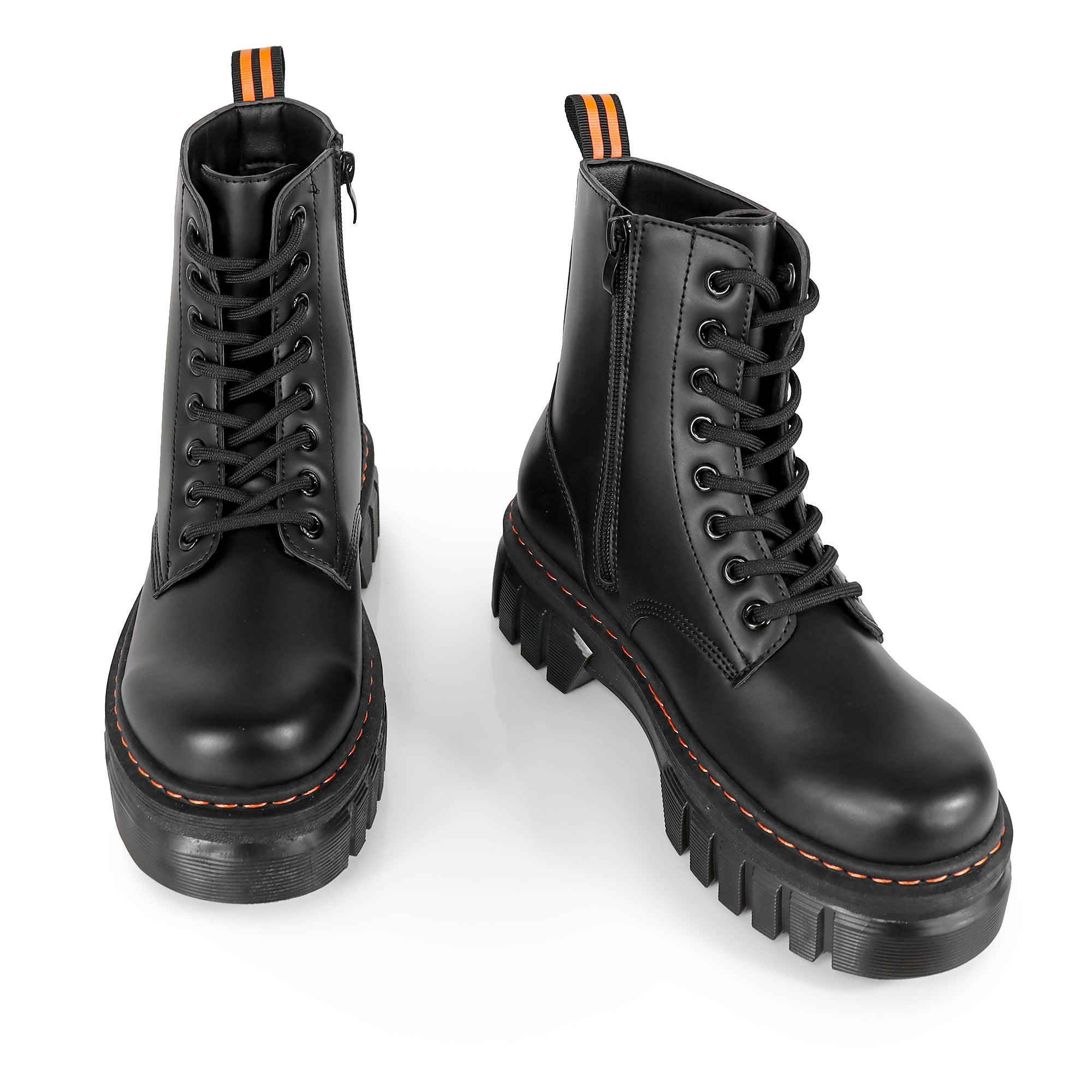 NELLY-1 ANKLE HIGH COMBAT BOOTS W/ LUG SOLE BLACK