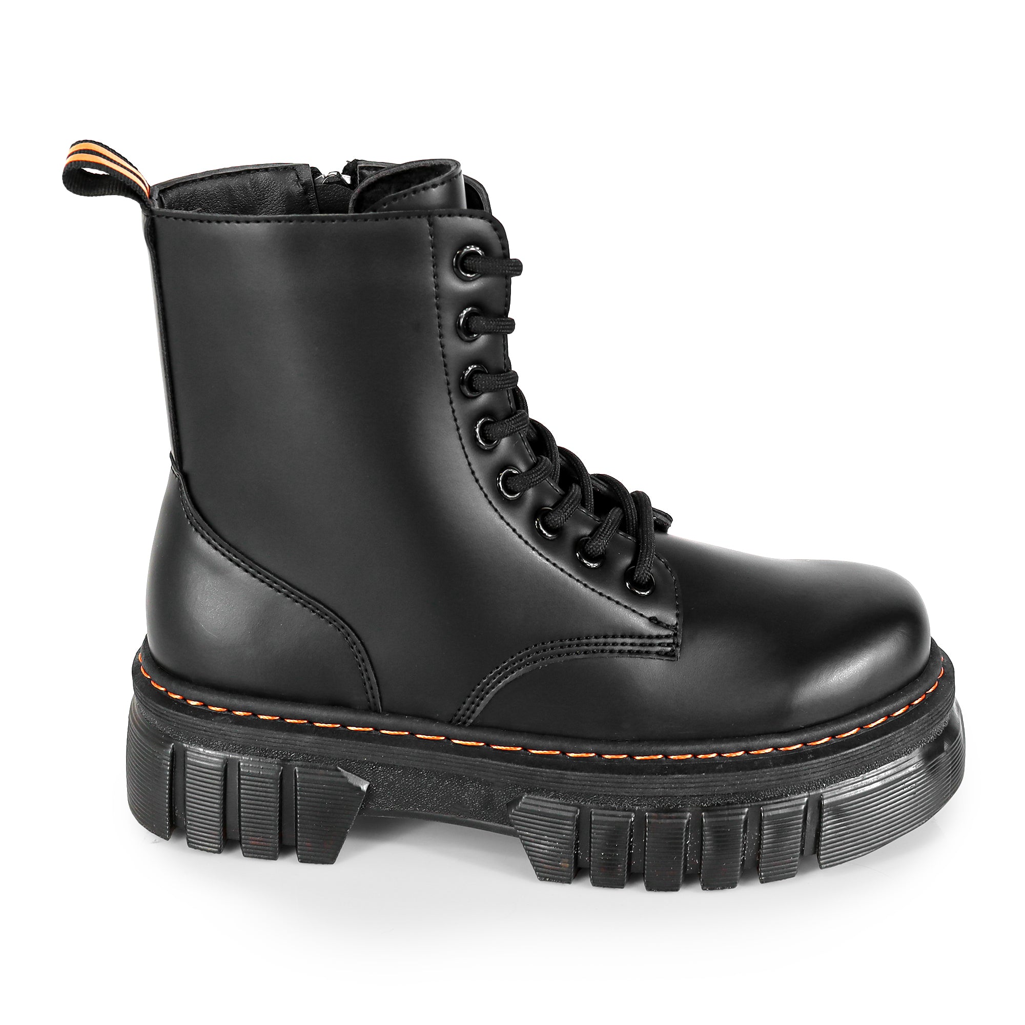 NELLY-1 ANKLE HIGH COMBAT BOOTS W/ LUG SOLE BLACK