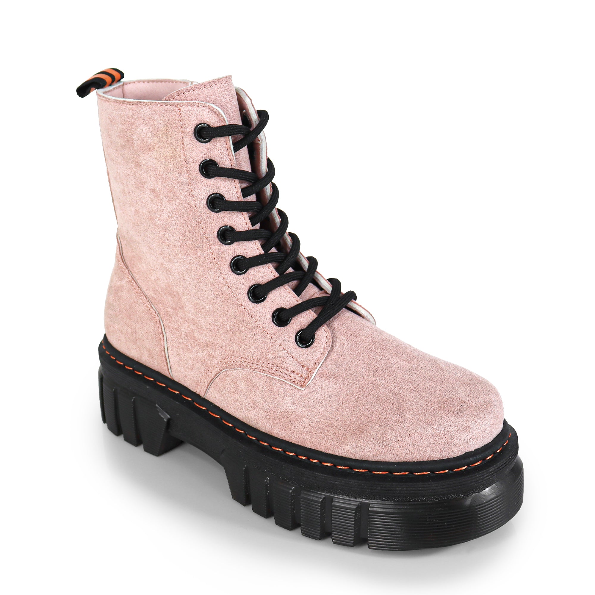 NELLY-1 ANKLE HIGH COMBAT BOOTS W/ LUG SOLE BLUSH