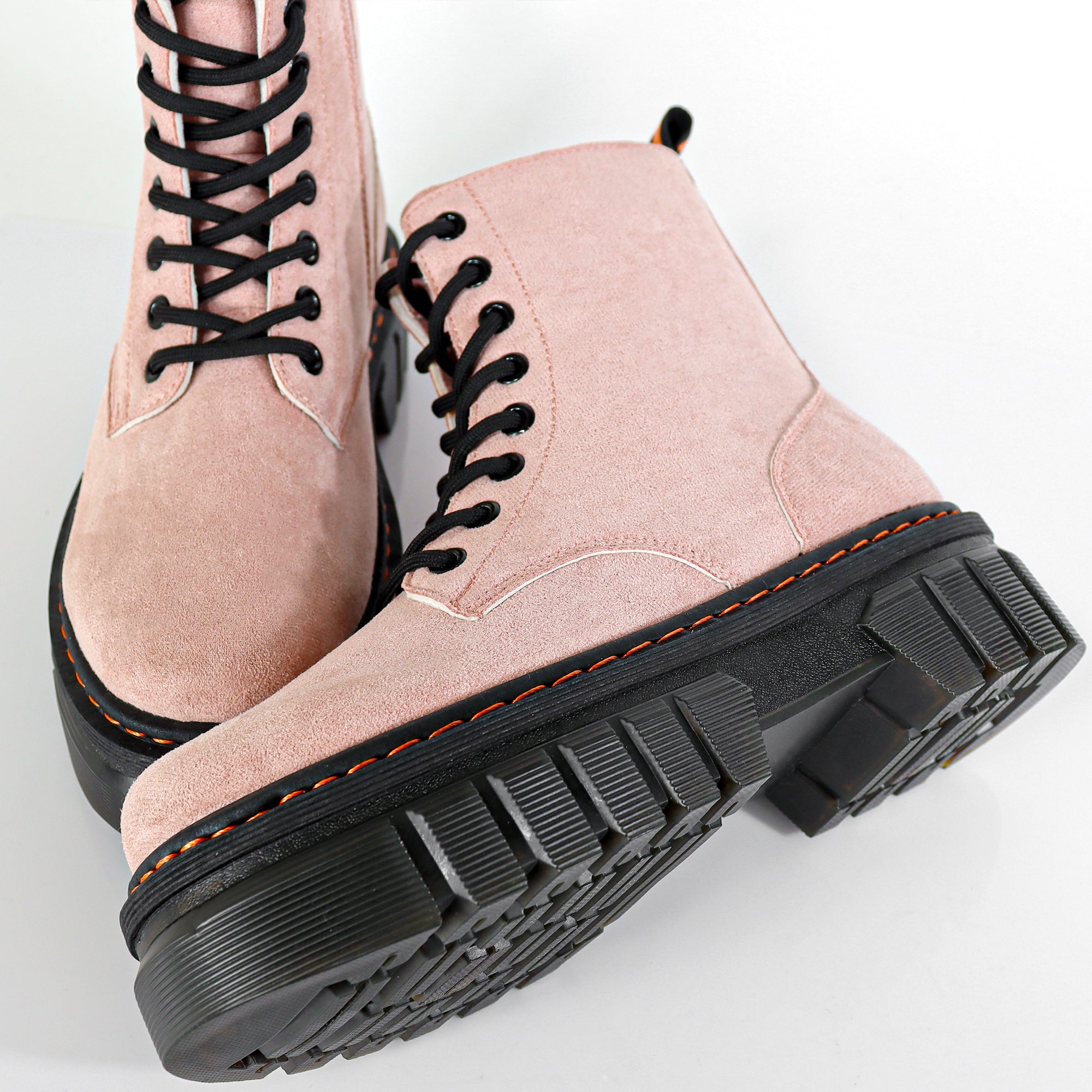 NELLY-1 ANKLE HIGH COMBAT BOOTS W/ LUG SOLE BLUSH