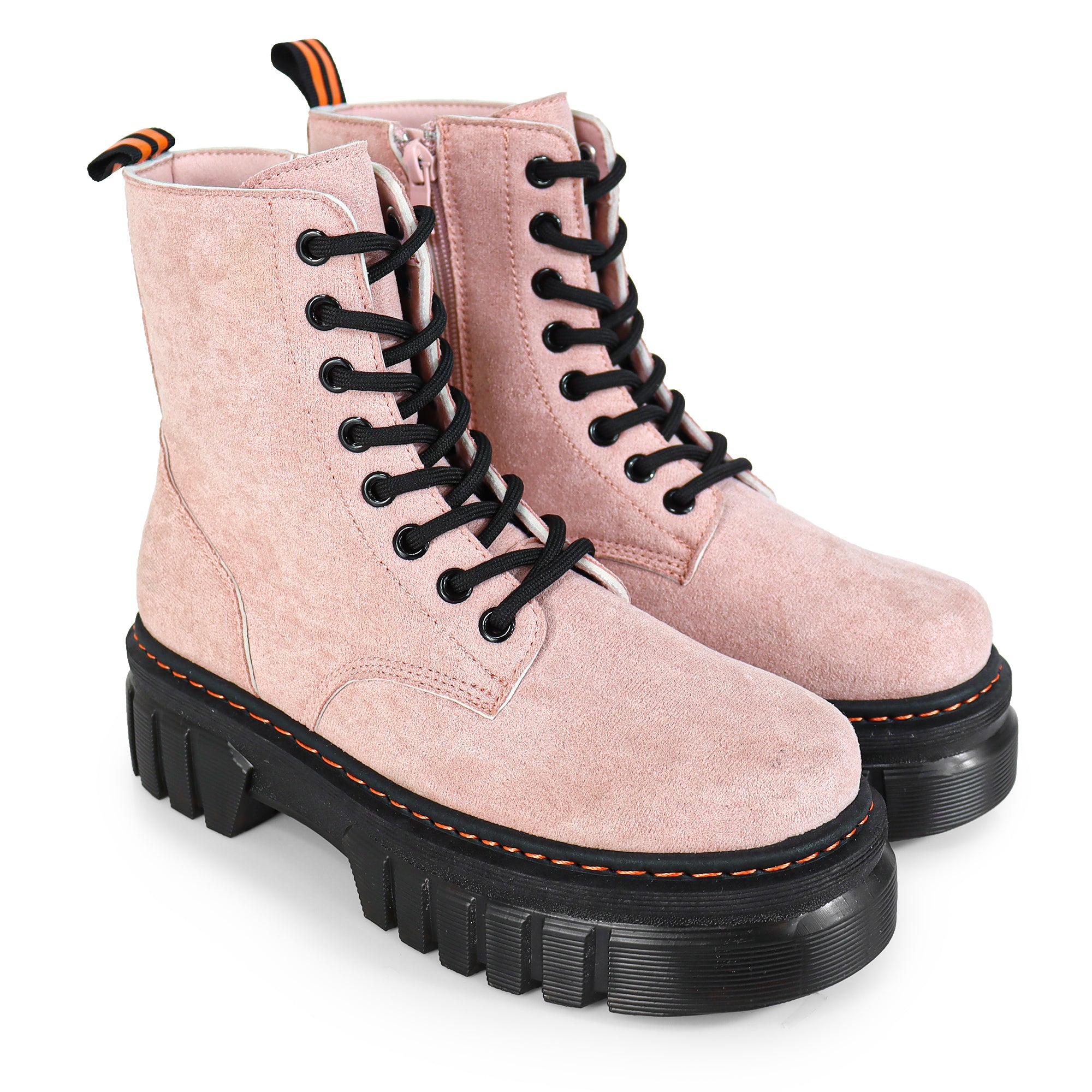 NELLY-1 ANKLE HIGH COMBAT BOOTS W/ LUG SOLE BLUSH