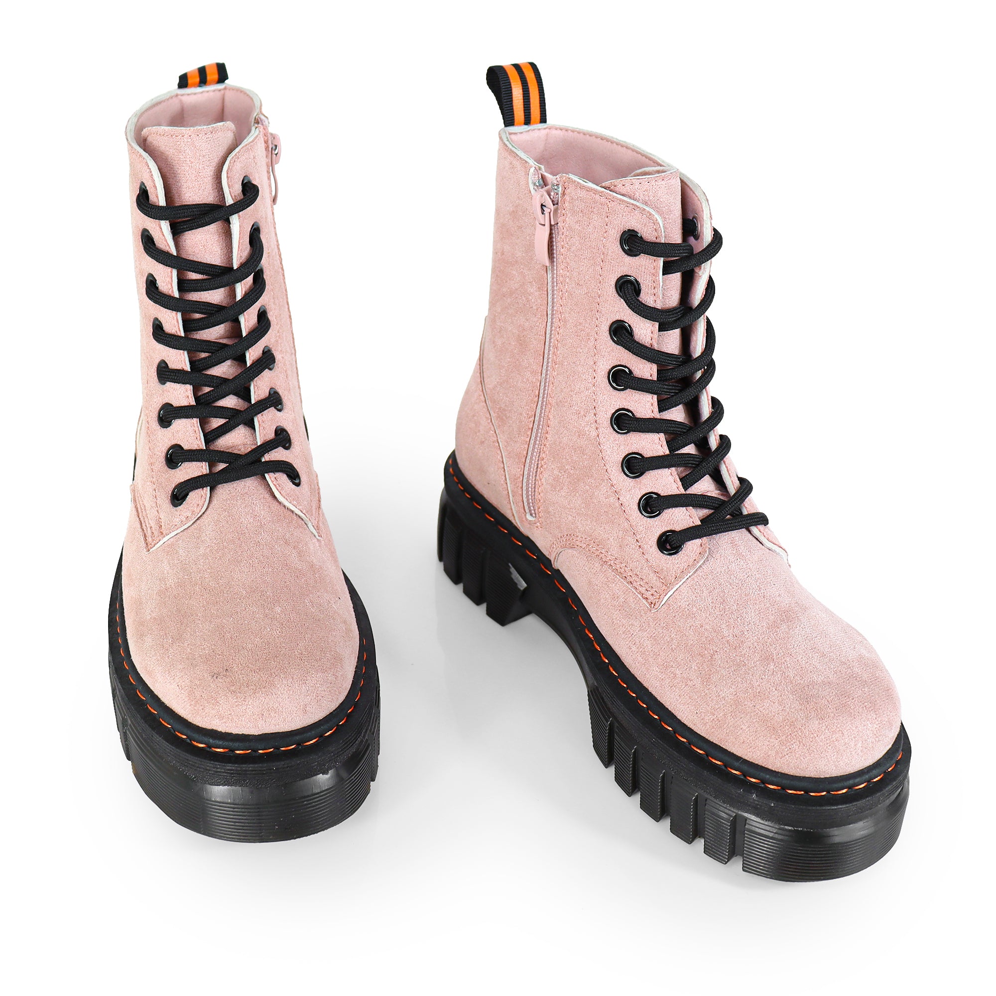 NELLY-1 ANKLE HIGH COMBAT BOOTS W/ LUG SOLE BLUSH