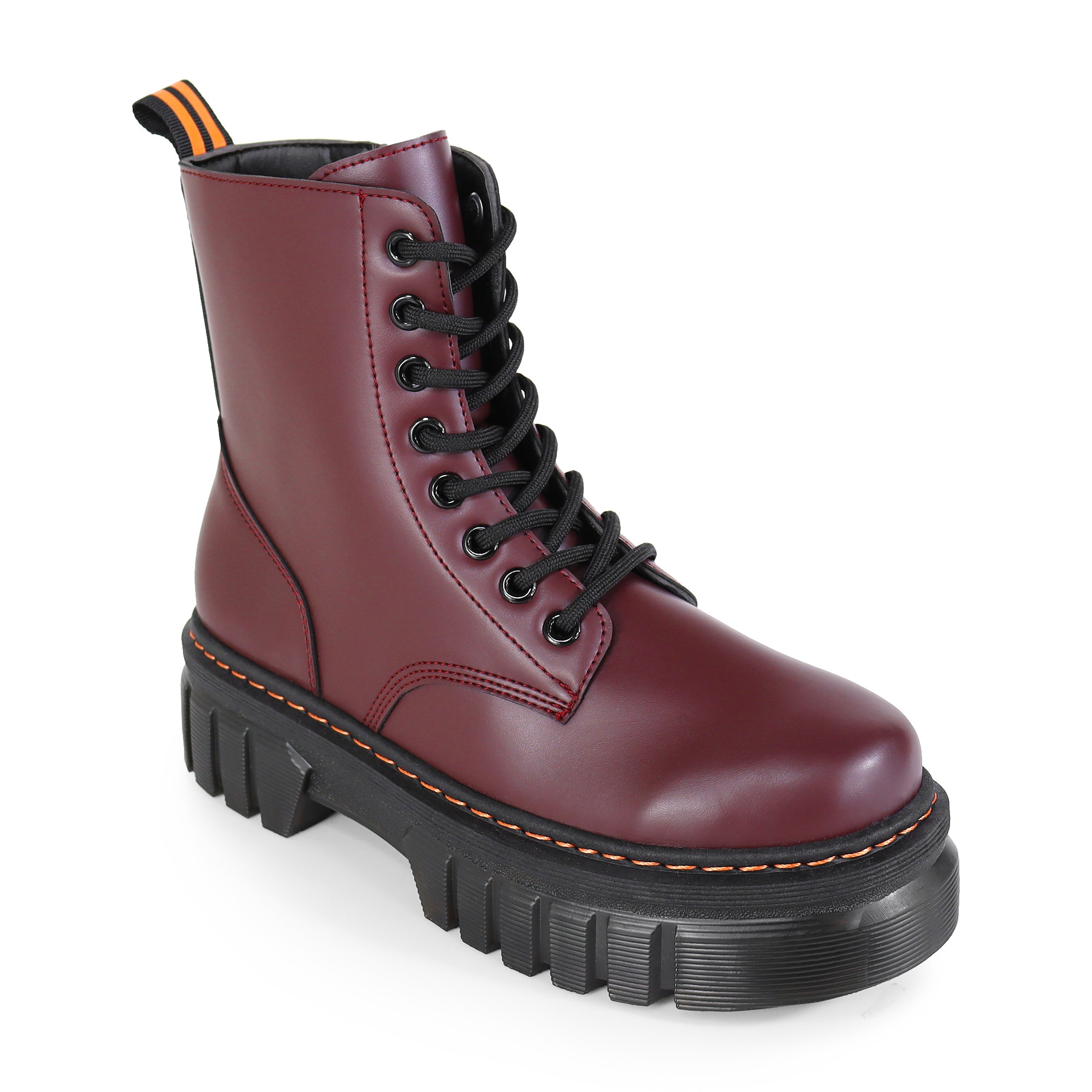 NELLY-1 ANKLE HIGH COMBAT BOOTS W/ LUG SOLE BURGUNDY
