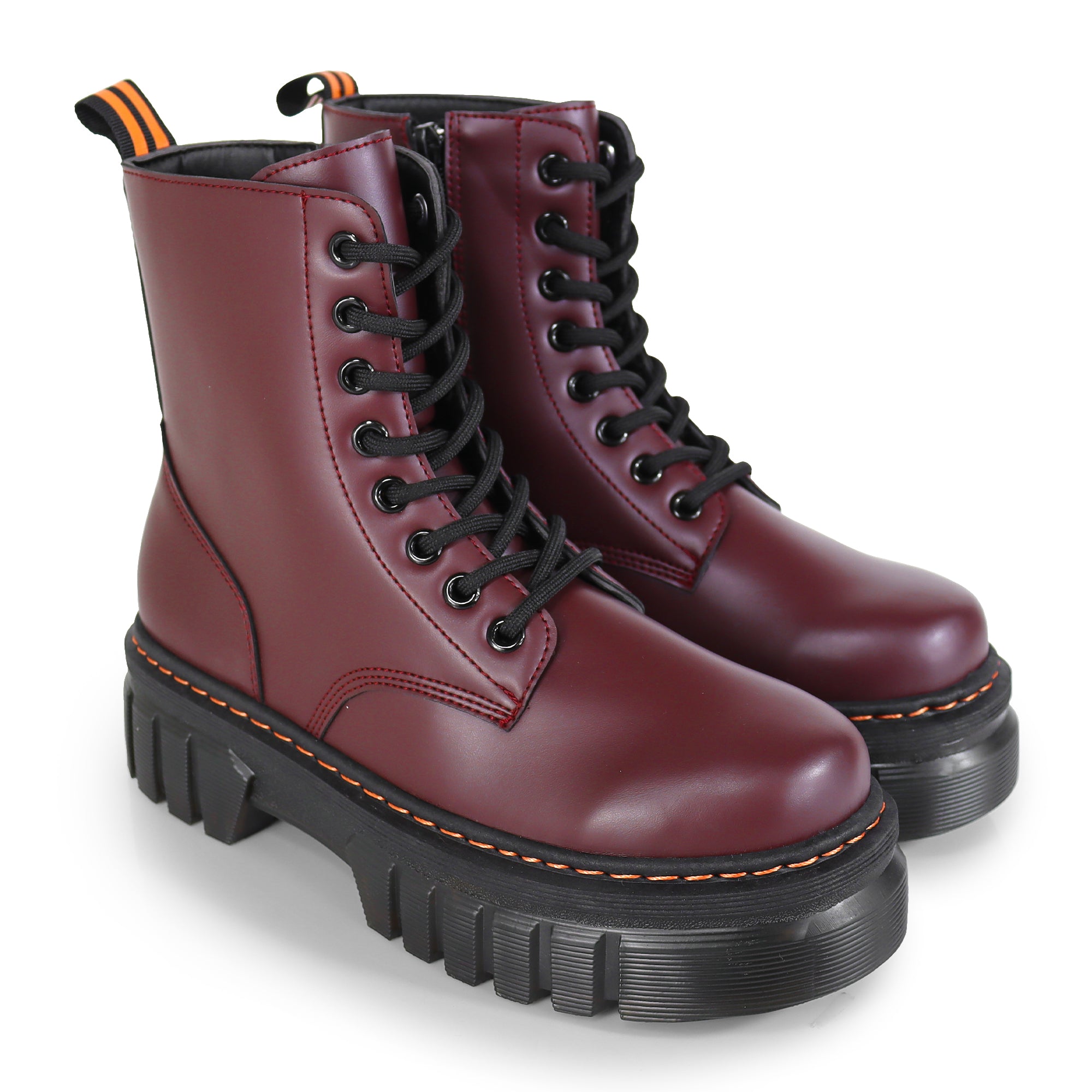 NELLY-1 ANKLE HIGH COMBAT BOOTS W/ LUG SOLE BURGUNDY