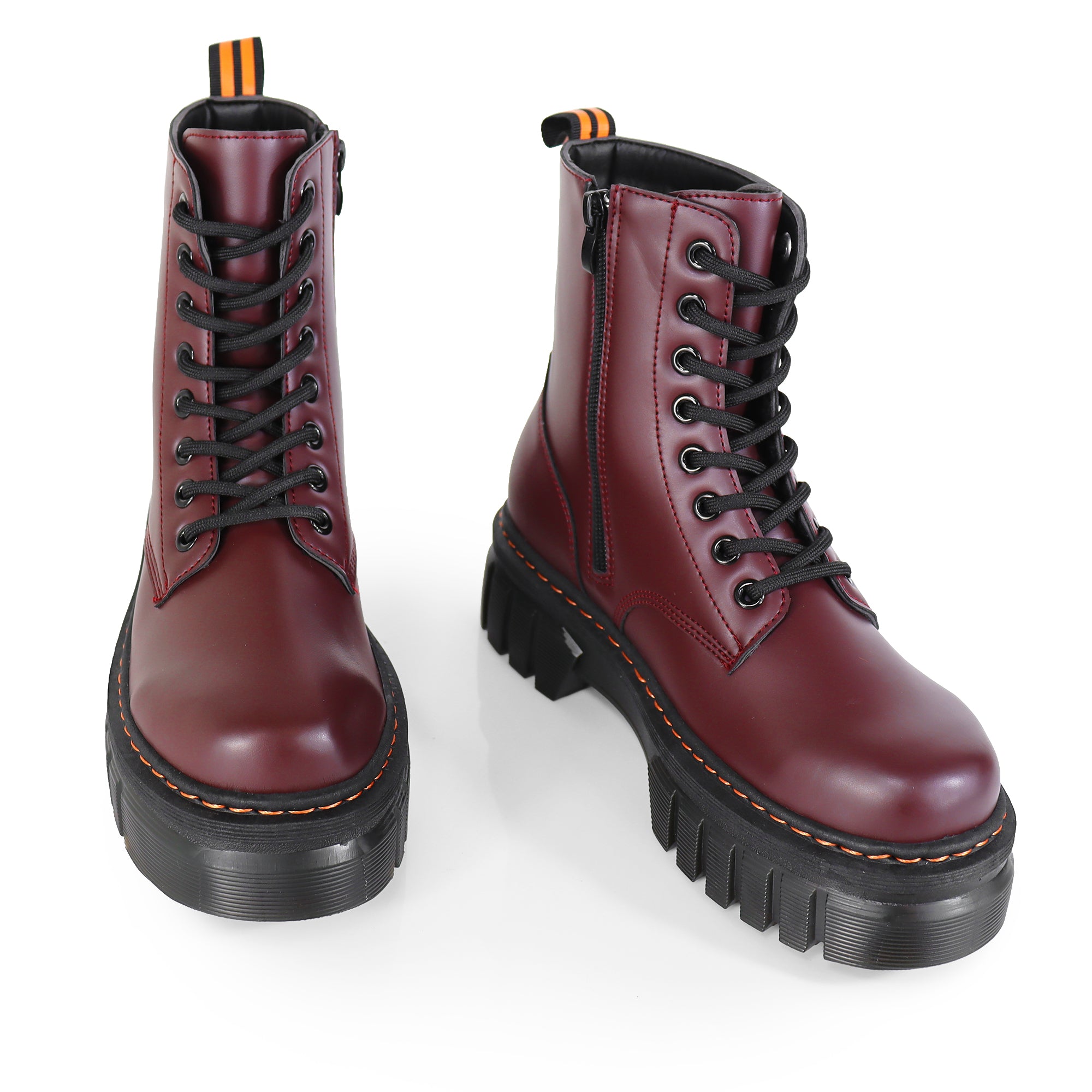 NELLY-1 ANKLE HIGH COMBAT BOOTS W/ LUG SOLE BURGUNDY