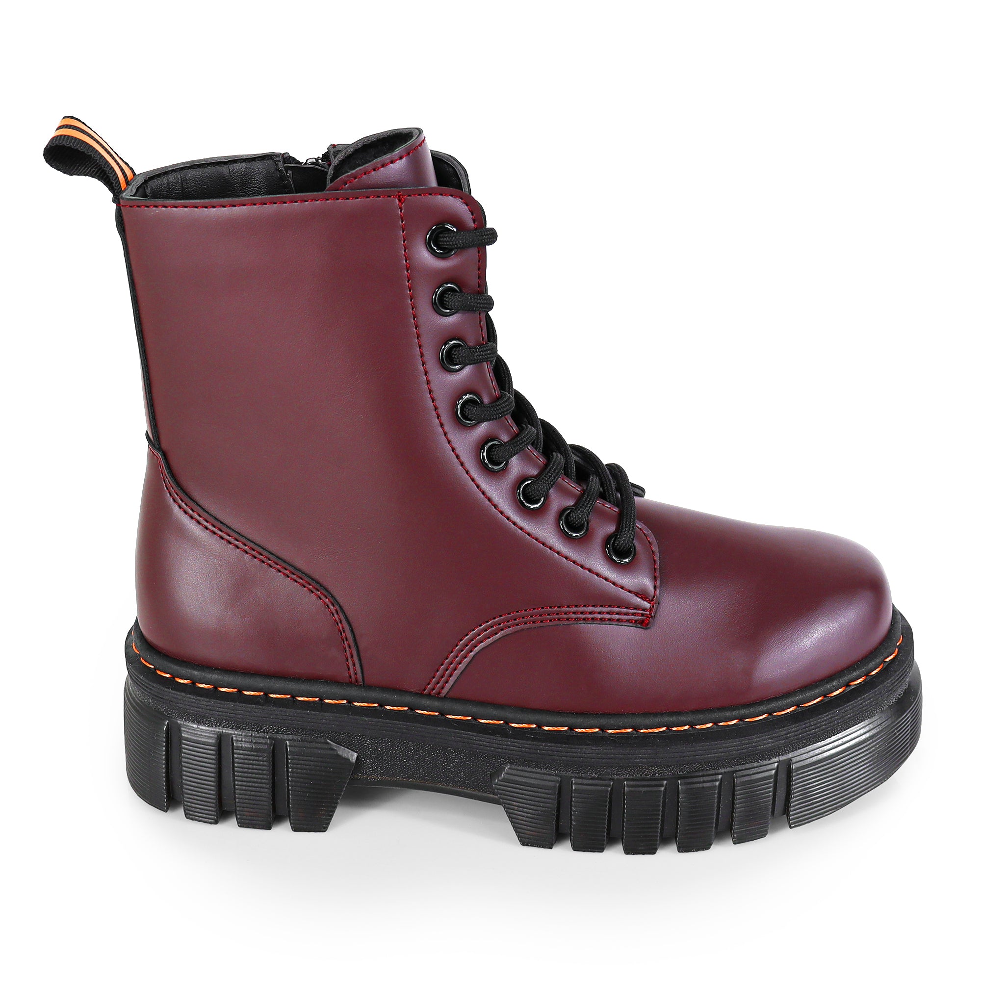 NELLY-1 ANKLE HIGH COMBAT BOOTS W/ LUG SOLE BURGUNDY