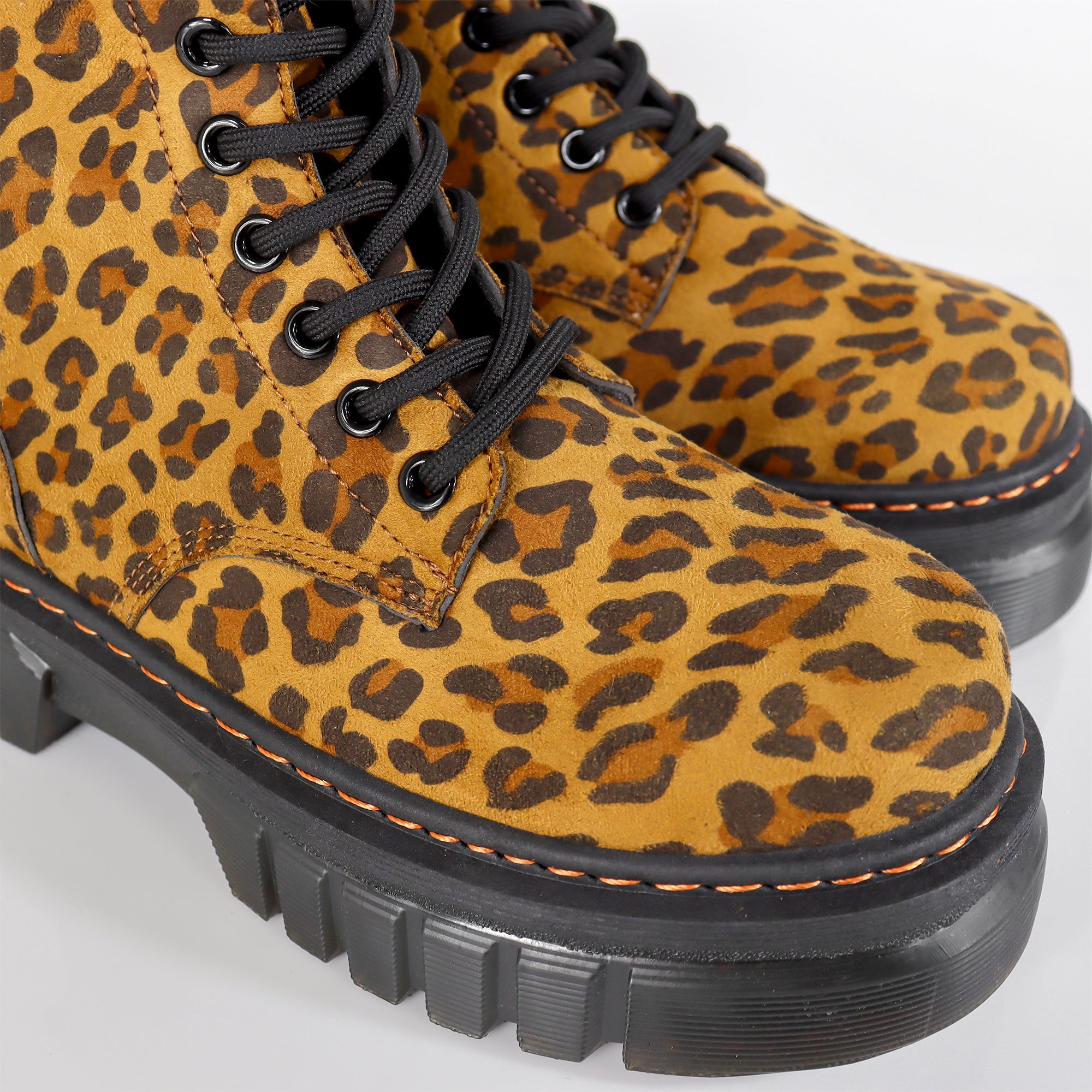 NELLY-1 ANKLE HIGH COMBAT BOOTS W/ LUG SOLE LEOPARD