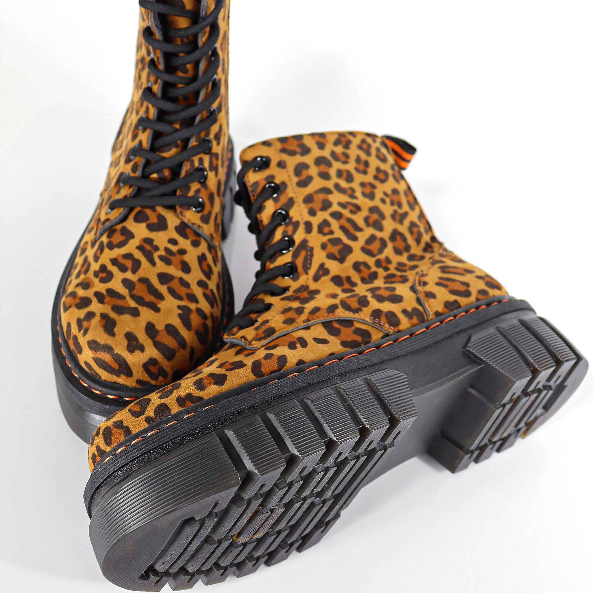 NELLY-1 ANKLE HIGH COMBAT BOOTS W/ LUG SOLE LEOPARD