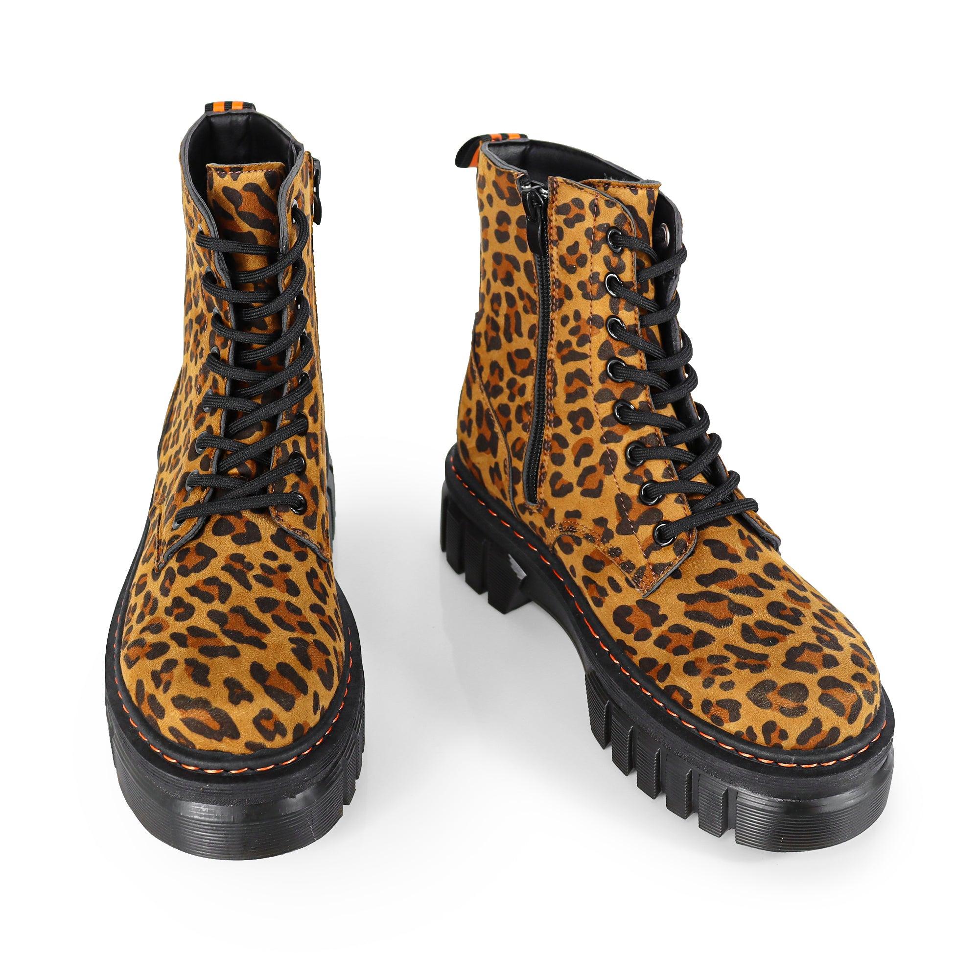 NELLY-1 ANKLE HIGH COMBAT BOOTS W/ LUG SOLE LEOPARD