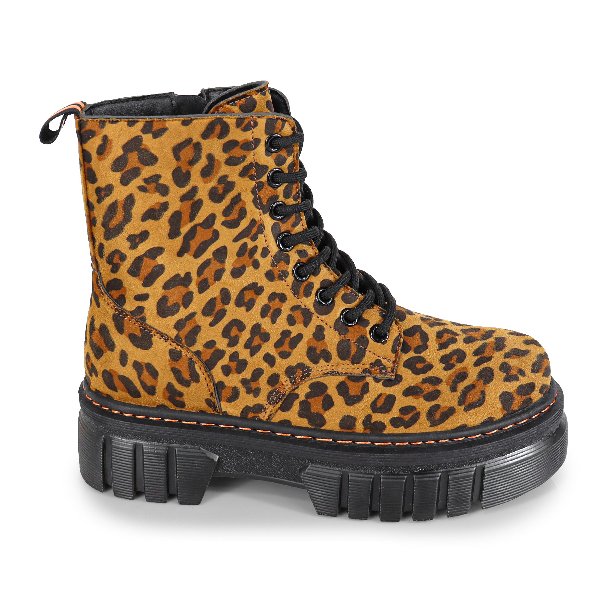 NELLY-1 ANKLE HIGH COMBAT BOOTS W/ LUG SOLE LEOPARD