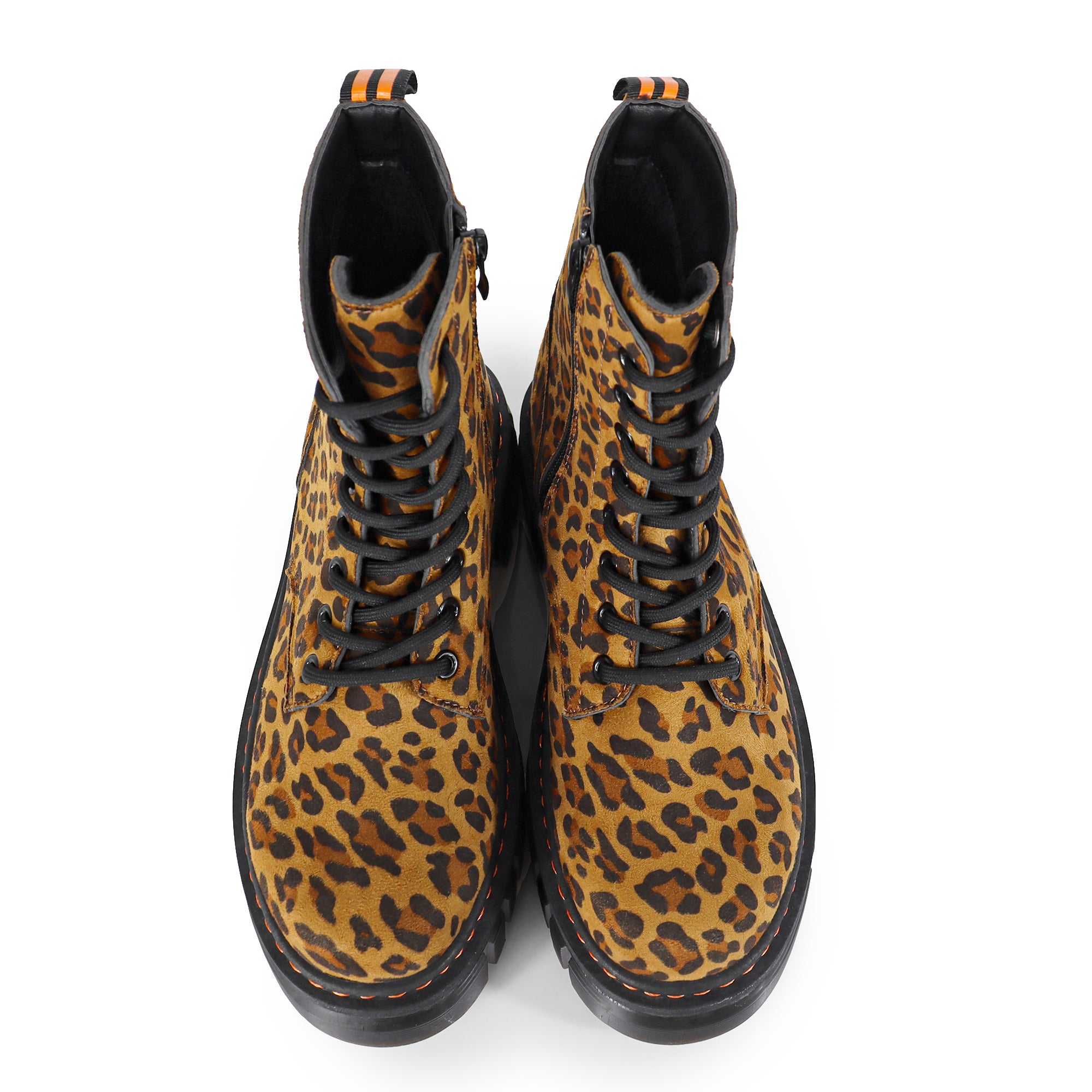 NELLY-1 ANKLE HIGH COMBAT BOOTS W/ LUG SOLE LEOPARD