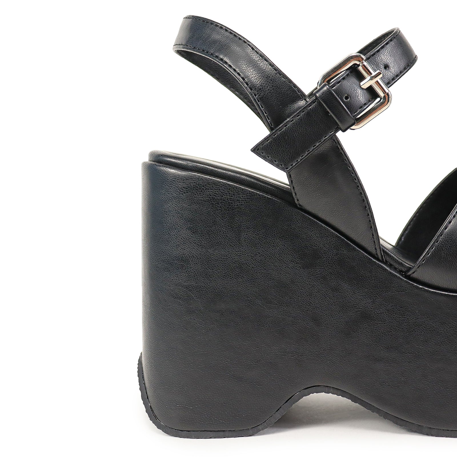 NICO-1 CROSS BAND ANKLE BUCKLE W/PLATFORM WEDGE BLACK