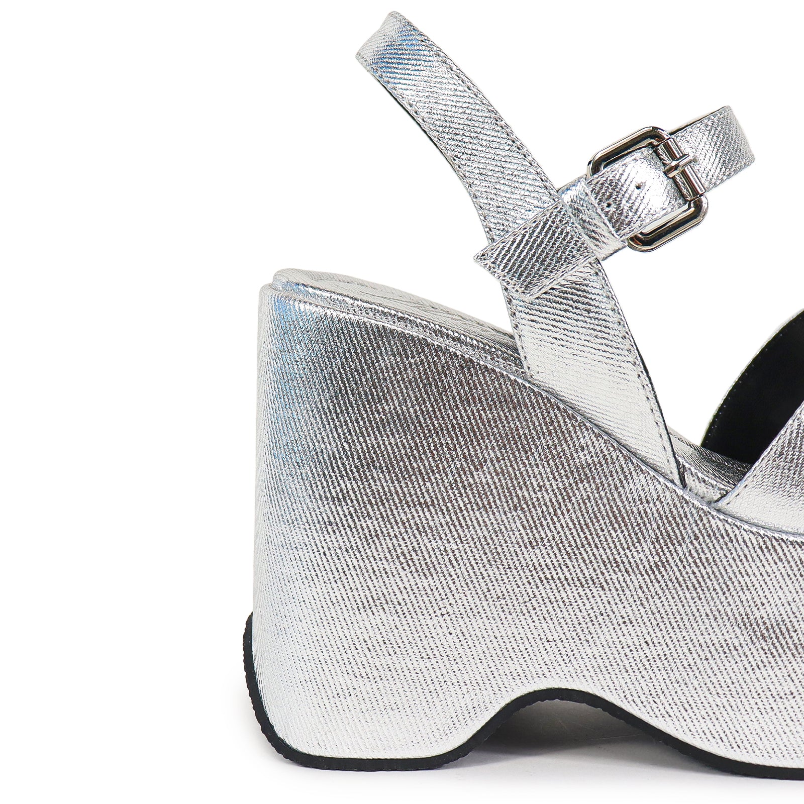 NICO-1 CROSS BAND ANKLE BUCKLE W/PLATFORM WEDGE SILVER