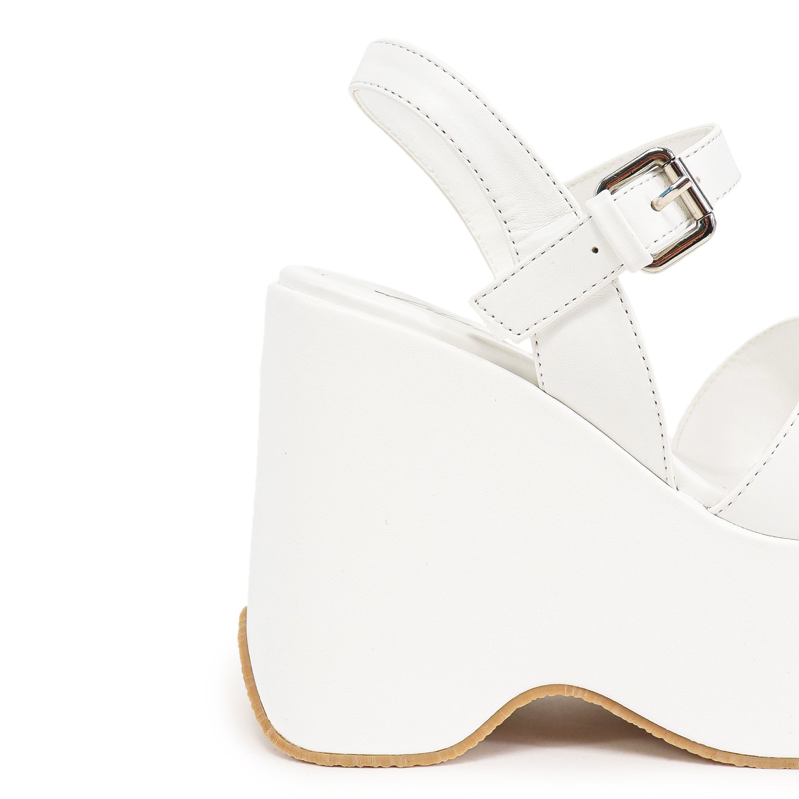 NICO-1 CROSS BAND ANKLE BUCKLE W/PLATFORM WEDGE WHITE