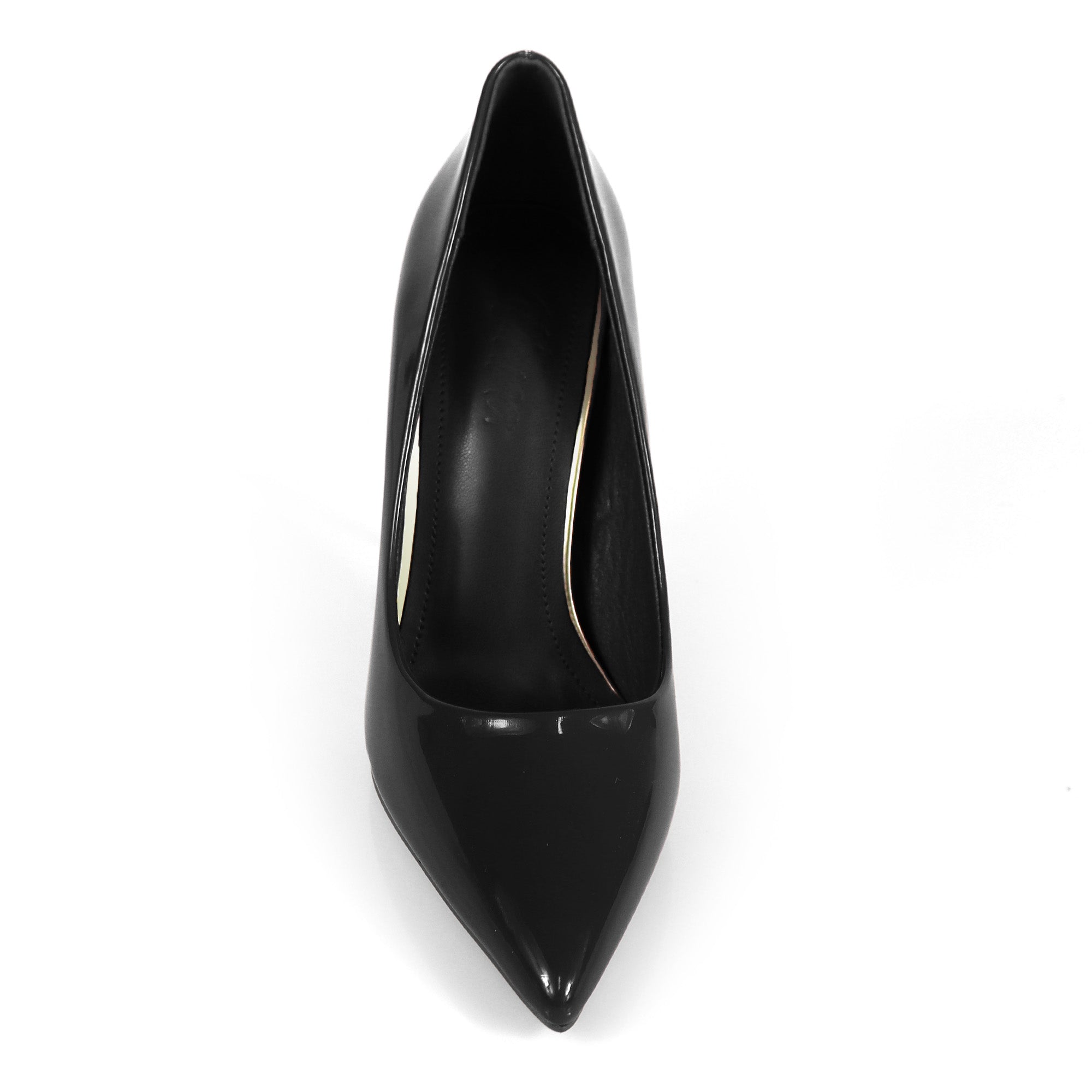 NICOLE-3 POINTED TOE PATENT PUMP W/ METAL HEEL BLACK