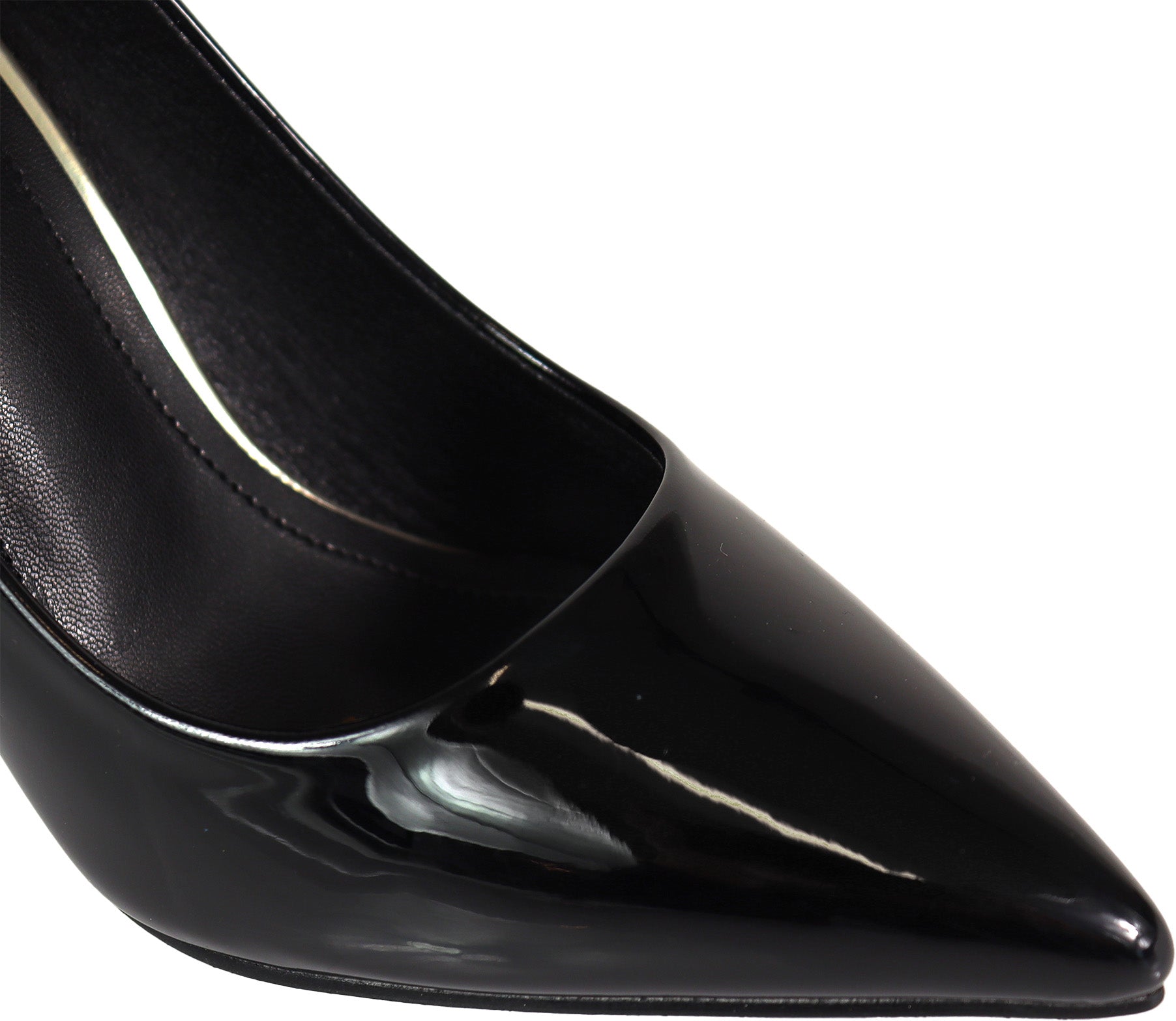 NICOLE-3 POINTED TOE PATENT PUMP W/ METAL HEEL BLACK