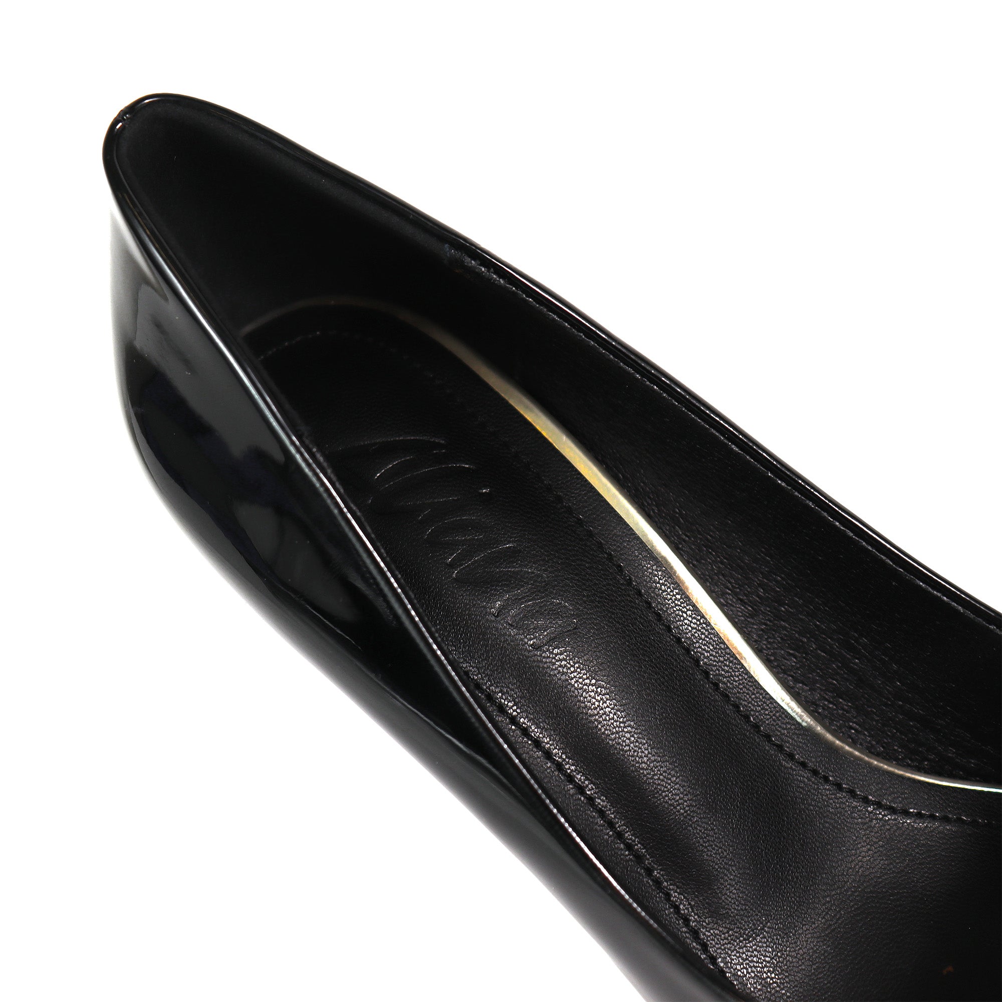 NICOLE-3 POINTED TOE PATENT PUMP W/ METAL HEEL BLACK