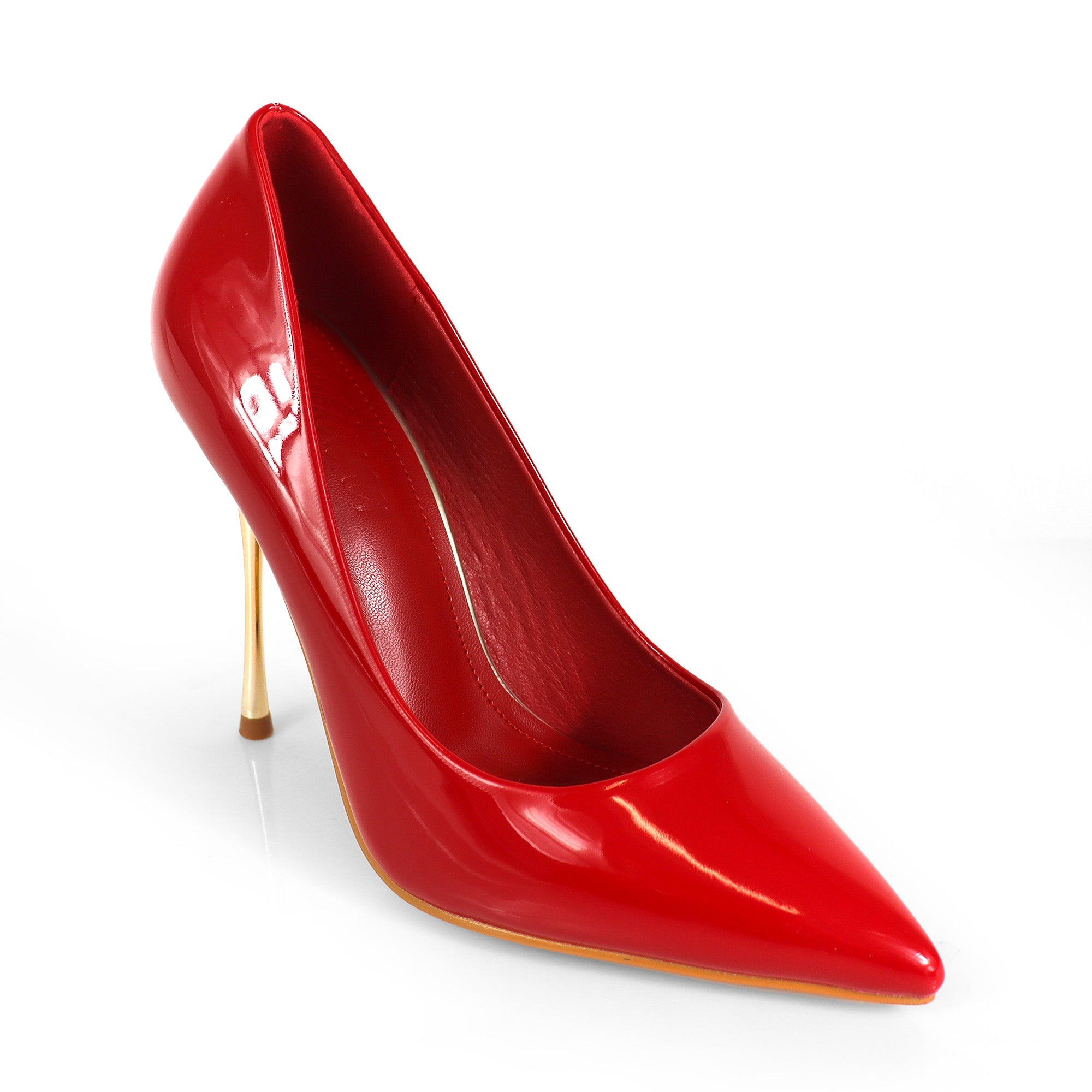 NICOLE-3 POINTED TOE PATENT PUMP W/ METAL HEEL RED