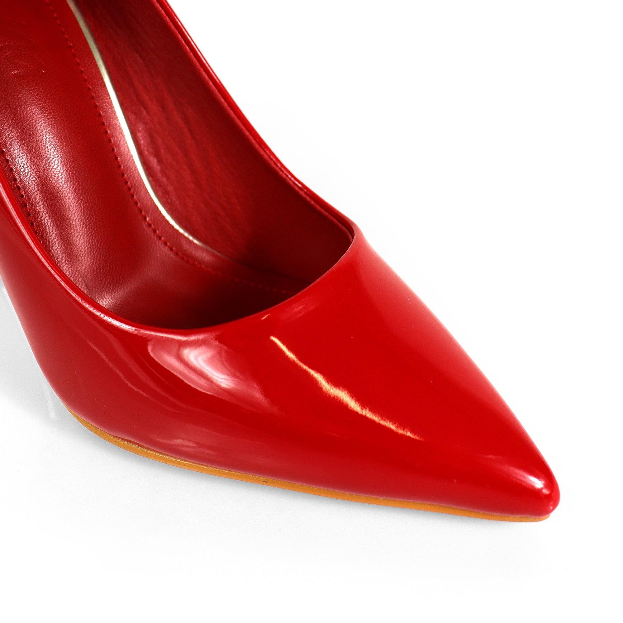 NICOLE-3 POINTED TOE PATENT PUMP W/ METAL HEEL RED