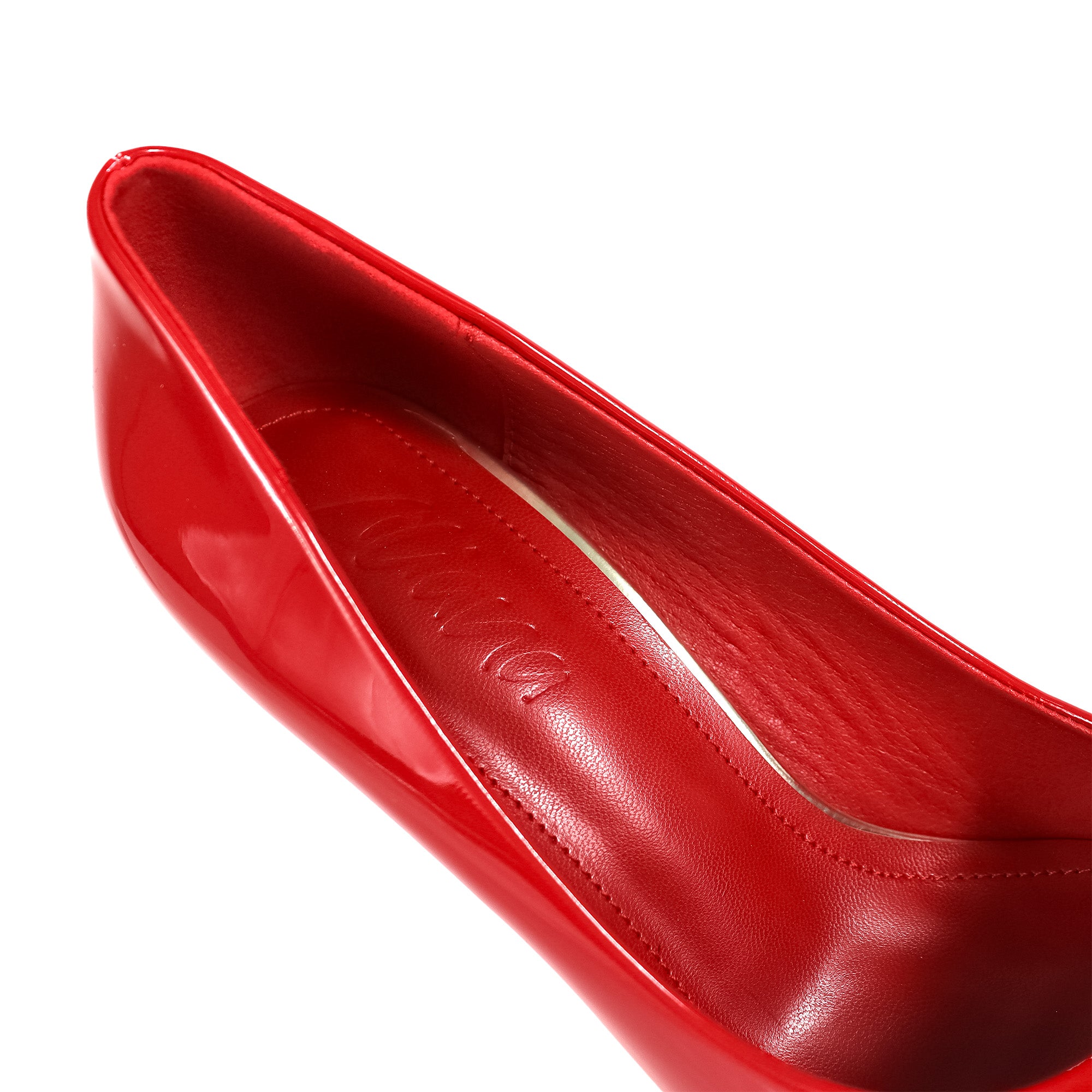 NICOLE-3 POINTED TOE PATENT PUMP W/ METAL HEEL RED