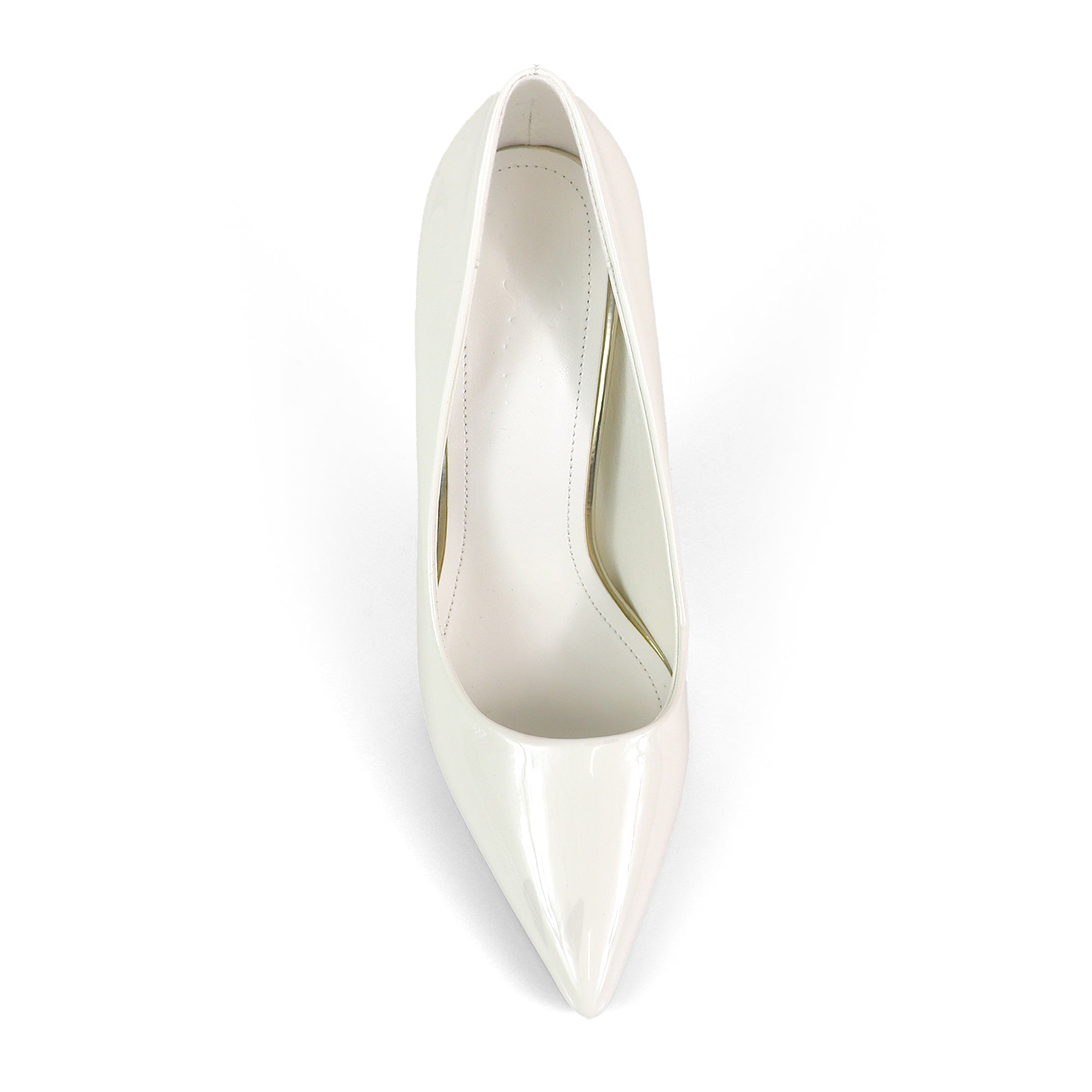 NICOLE-3 POINTED TOE PATENT PUMP W/ METAL HEEL WHITE