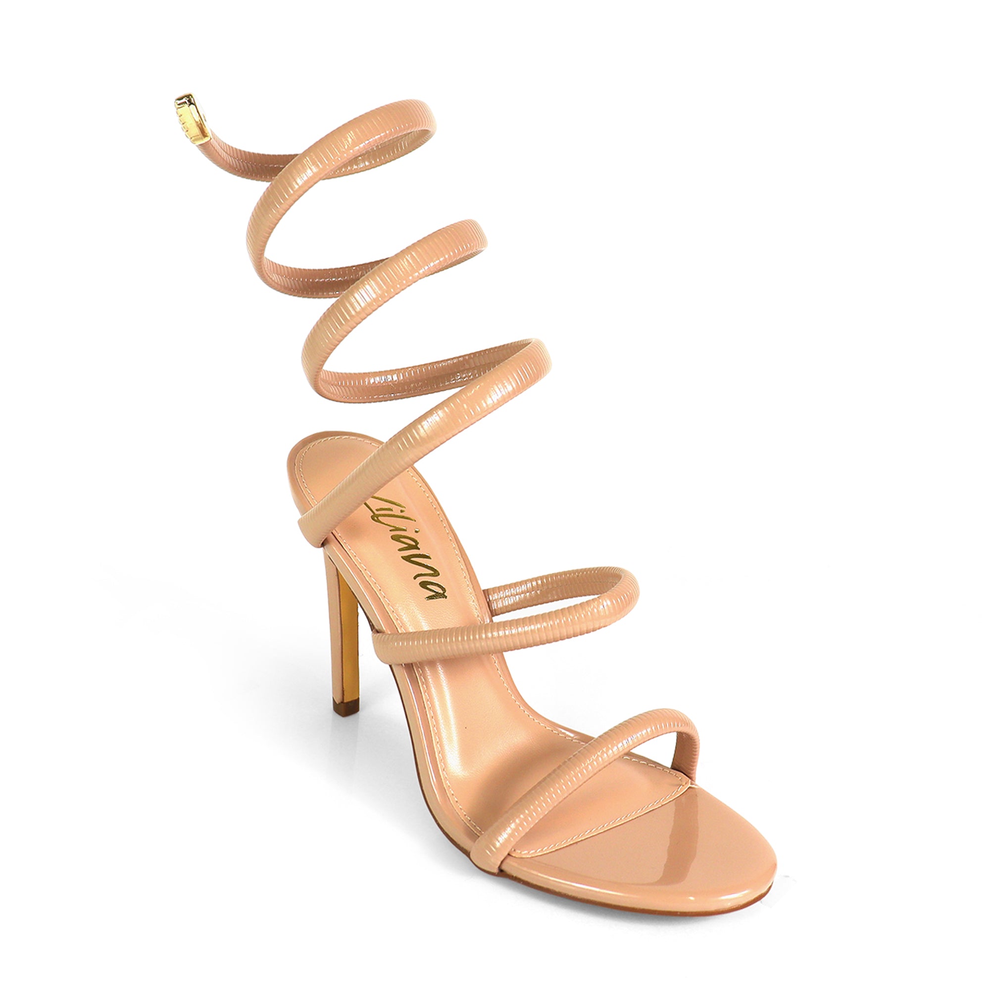 NIKIA-233 OPEN TOE CALF METAL SPIRAL NUDE