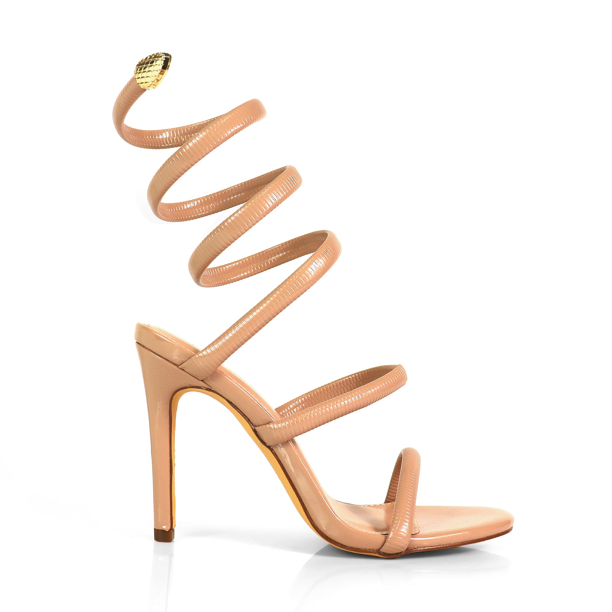 NIKIA-233 OPEN TOE CALF METAL SPIRAL NUDE