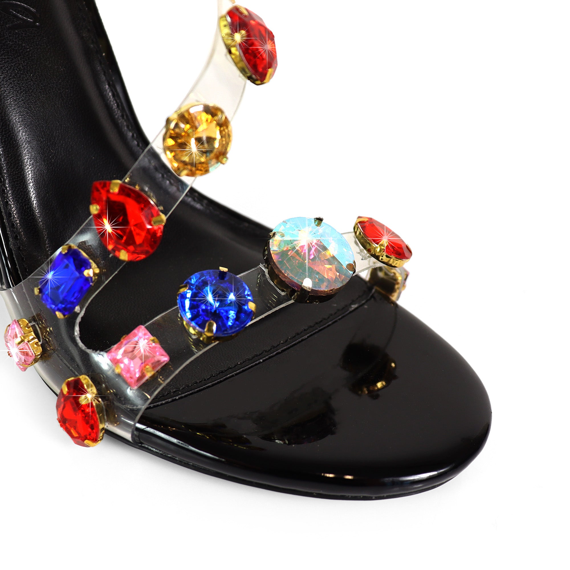 NIKIA-244 CRYSTAL STONE STRAPY HEEL BLACK