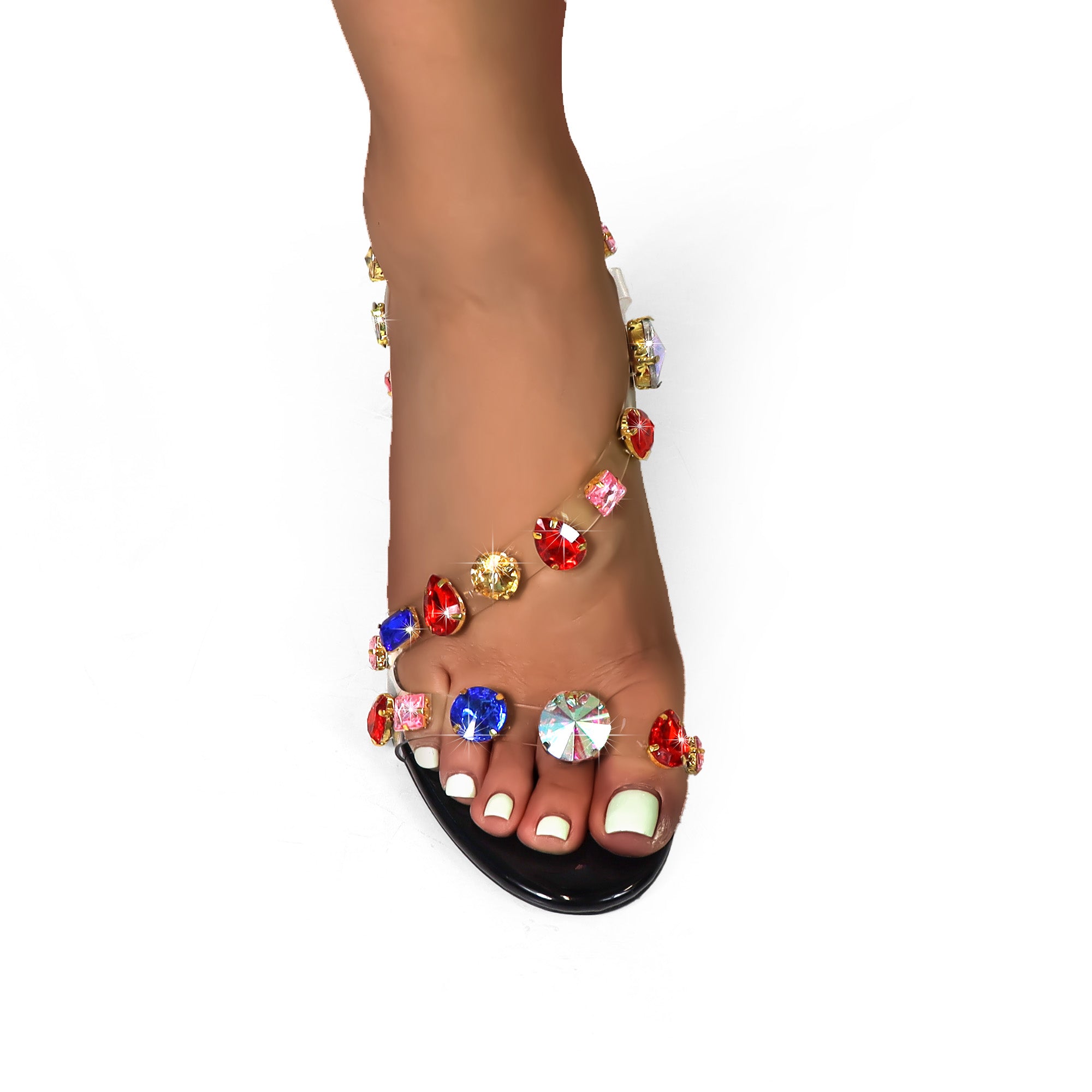 NIKIA-244 CRYSTAL STONE STRAPY HEEL BLACK