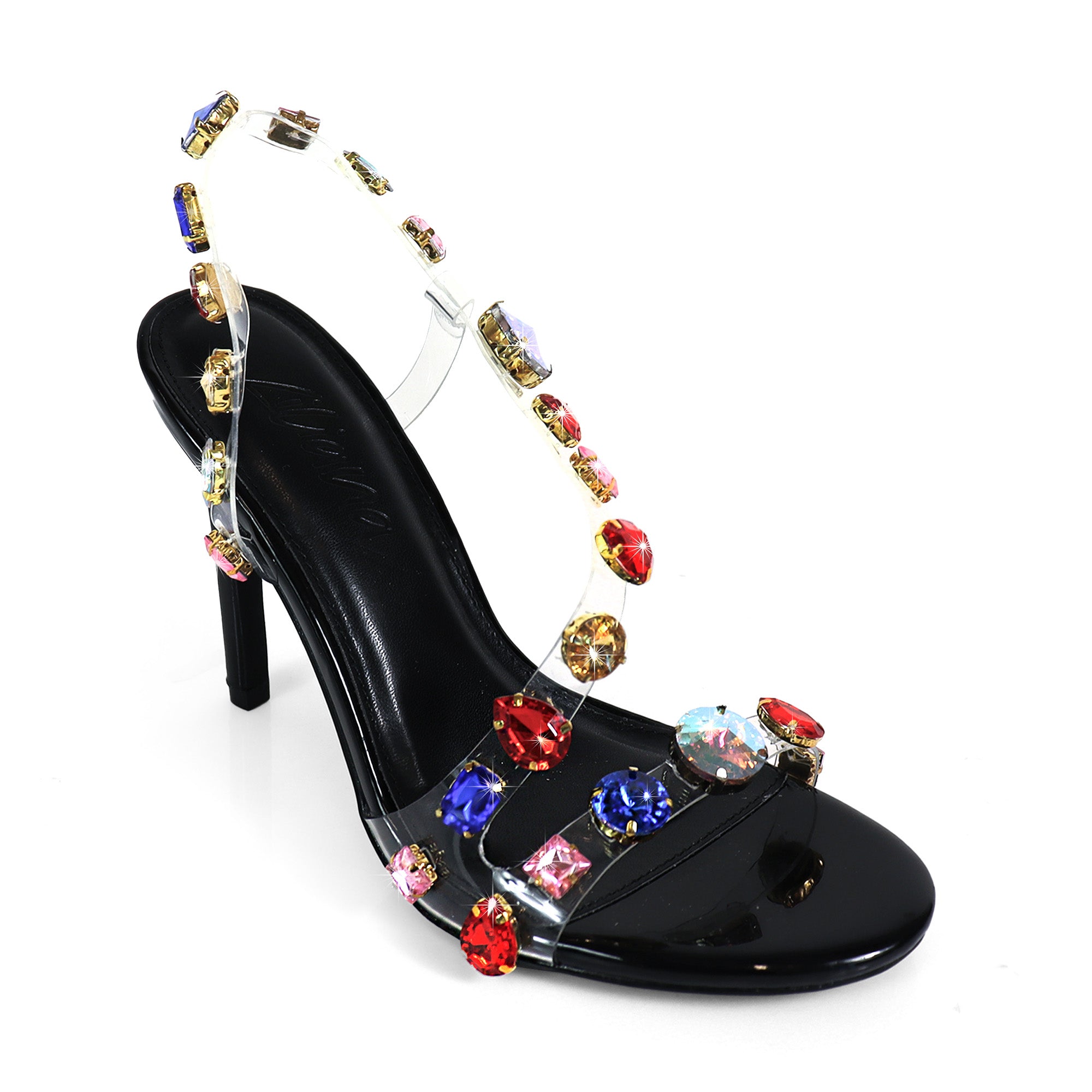 NIKIA-244 CRYSTAL STONE STRAPY HEEL BLACK