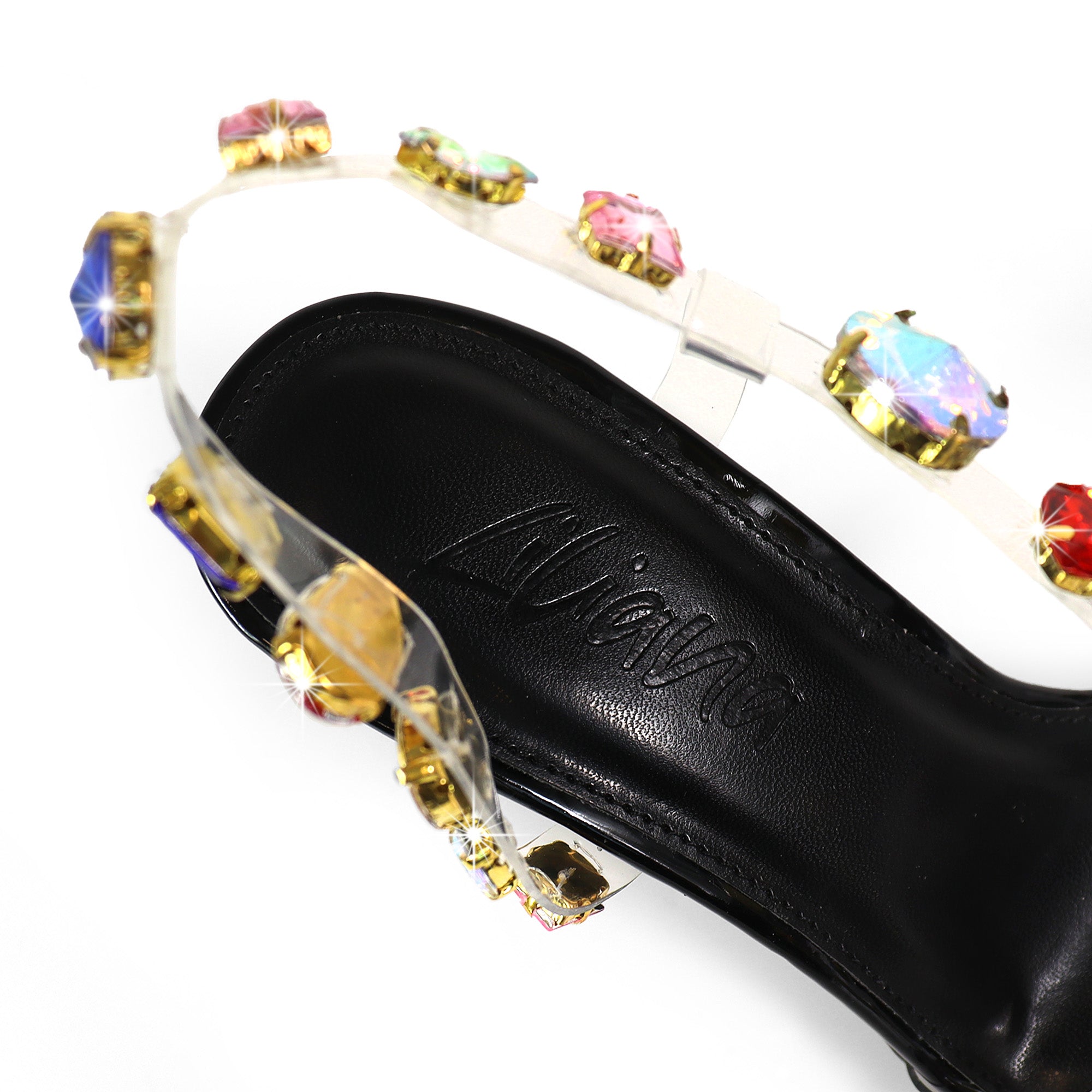 NIKIA-244 CRYSTAL STONE STRAPY HEEL BLACK