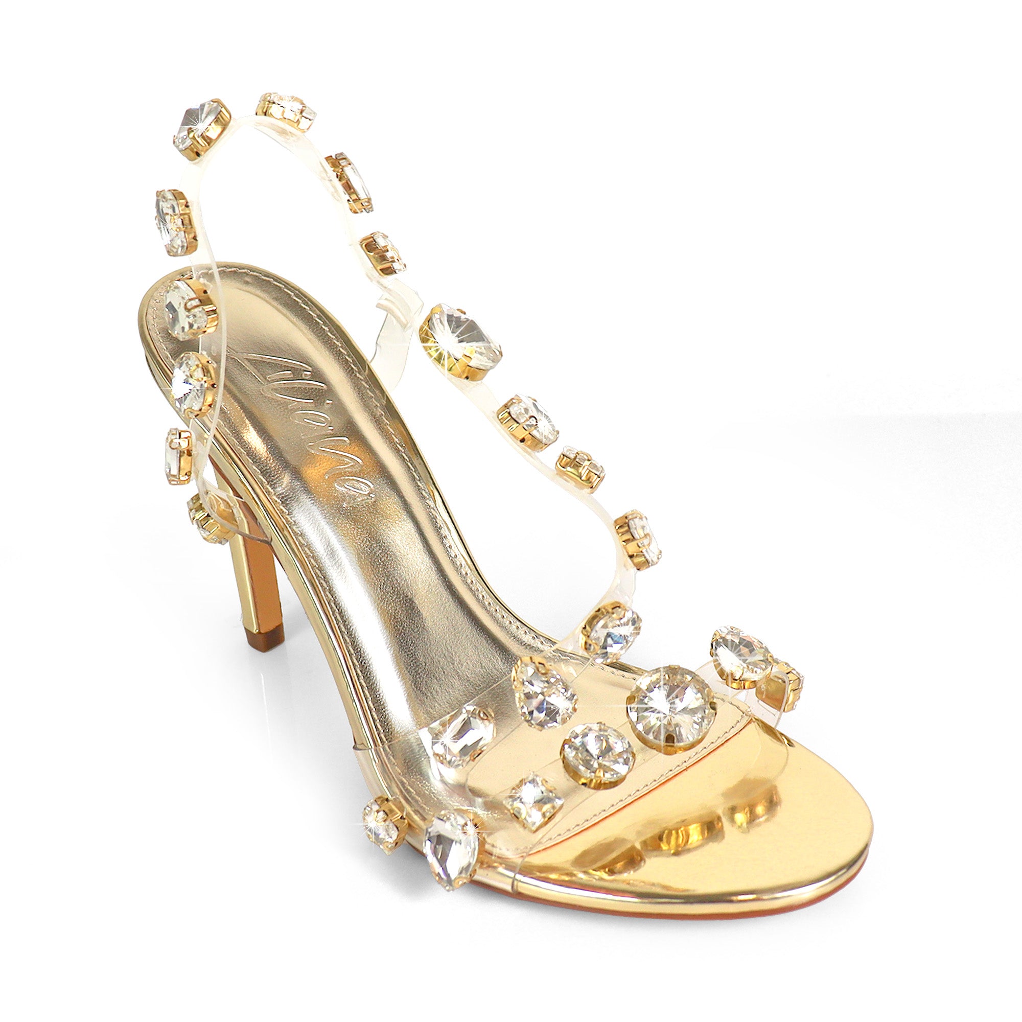 NIKIA-244 CRYSTAL STONE STRAPY HEEL GOLD