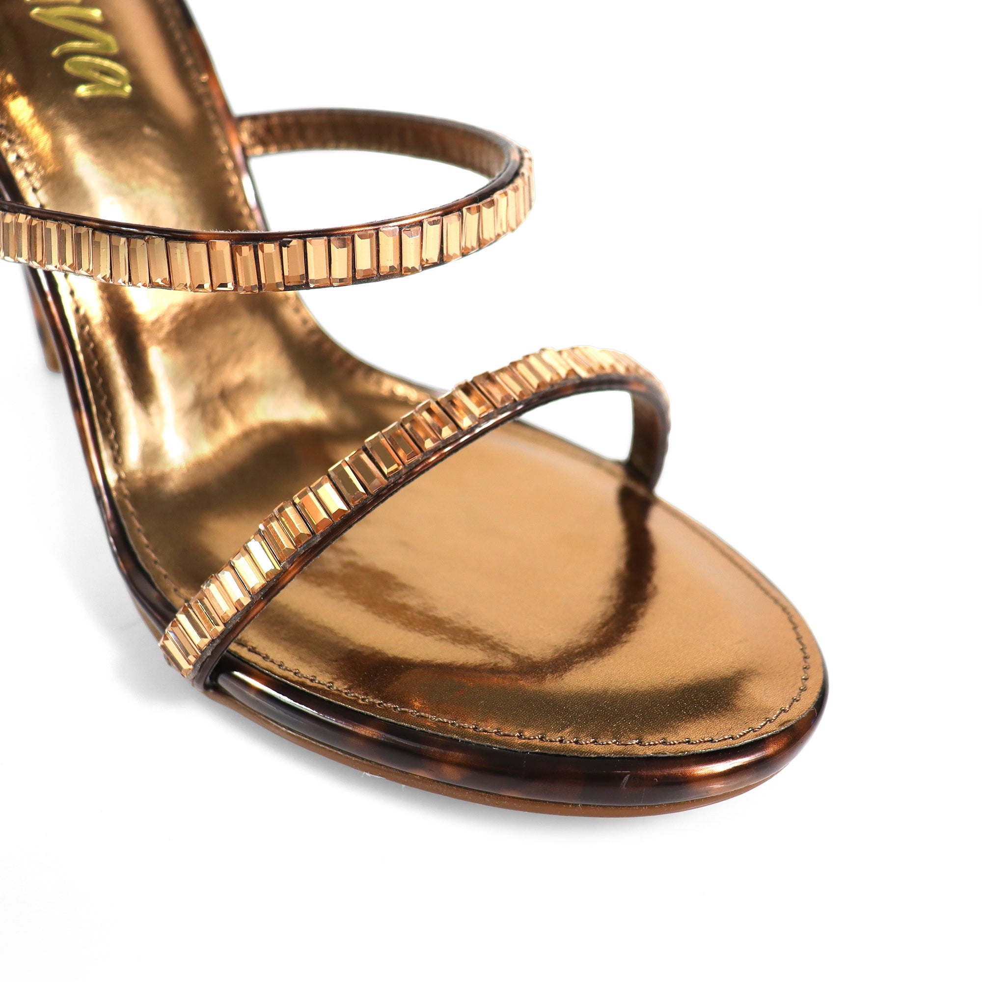NIKIA-269 JEWELED SPIRAL COIL WRAP UP SANDAL W/ HEEL TORTOISE
