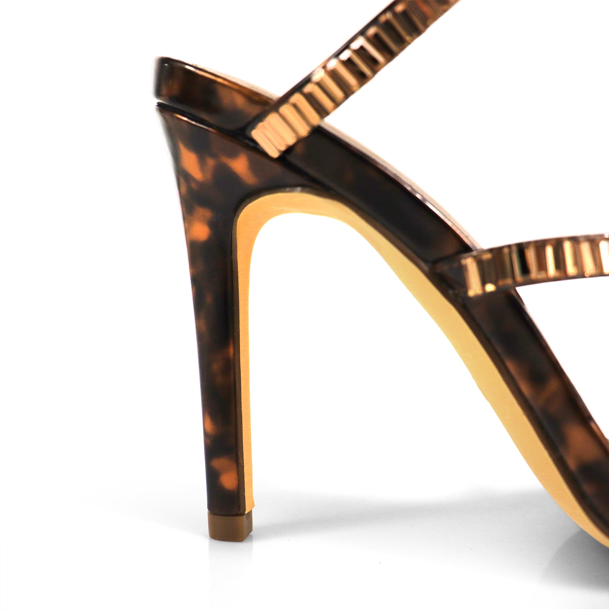 NIKIA-269 JEWELED SPIRAL COIL WRAP UP SANDAL W/ HEEL TORTOISE