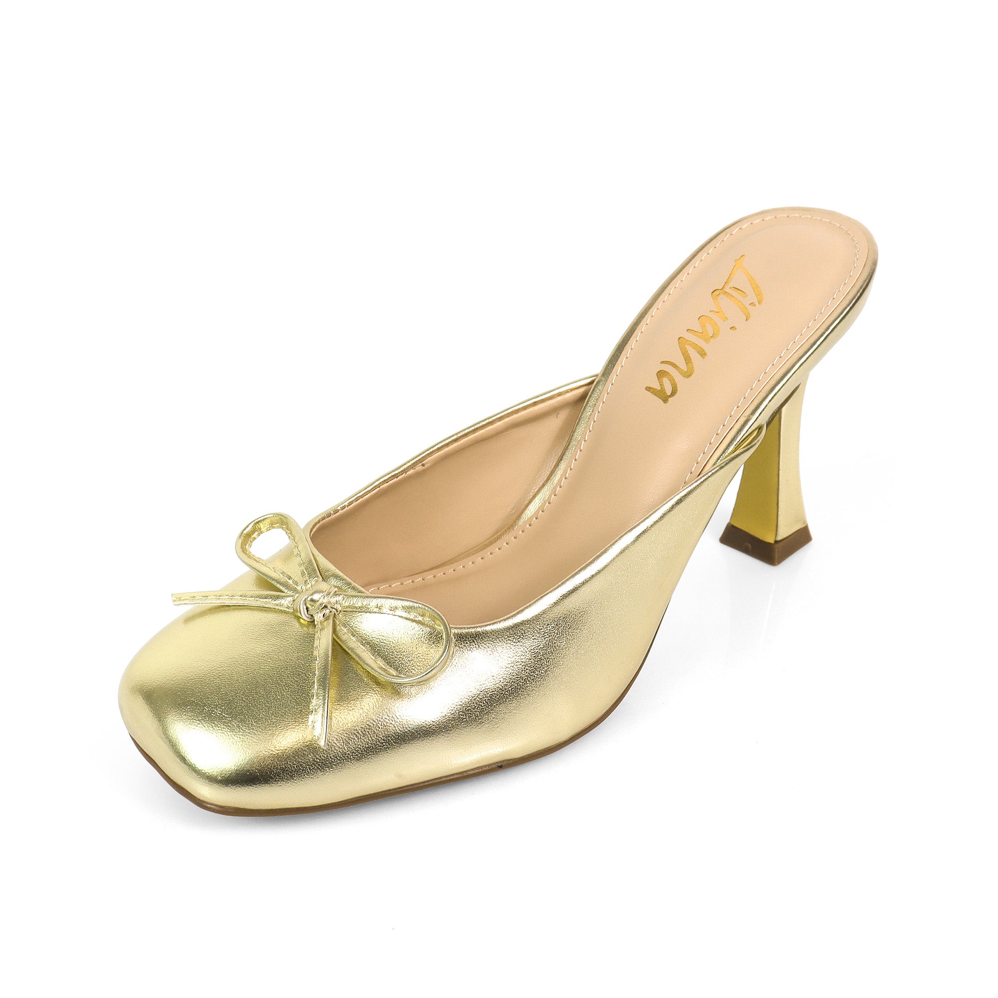 NOOSA-1 BALLET SATIN BOW PUMP W/ SPOOL HEEL GOLD
