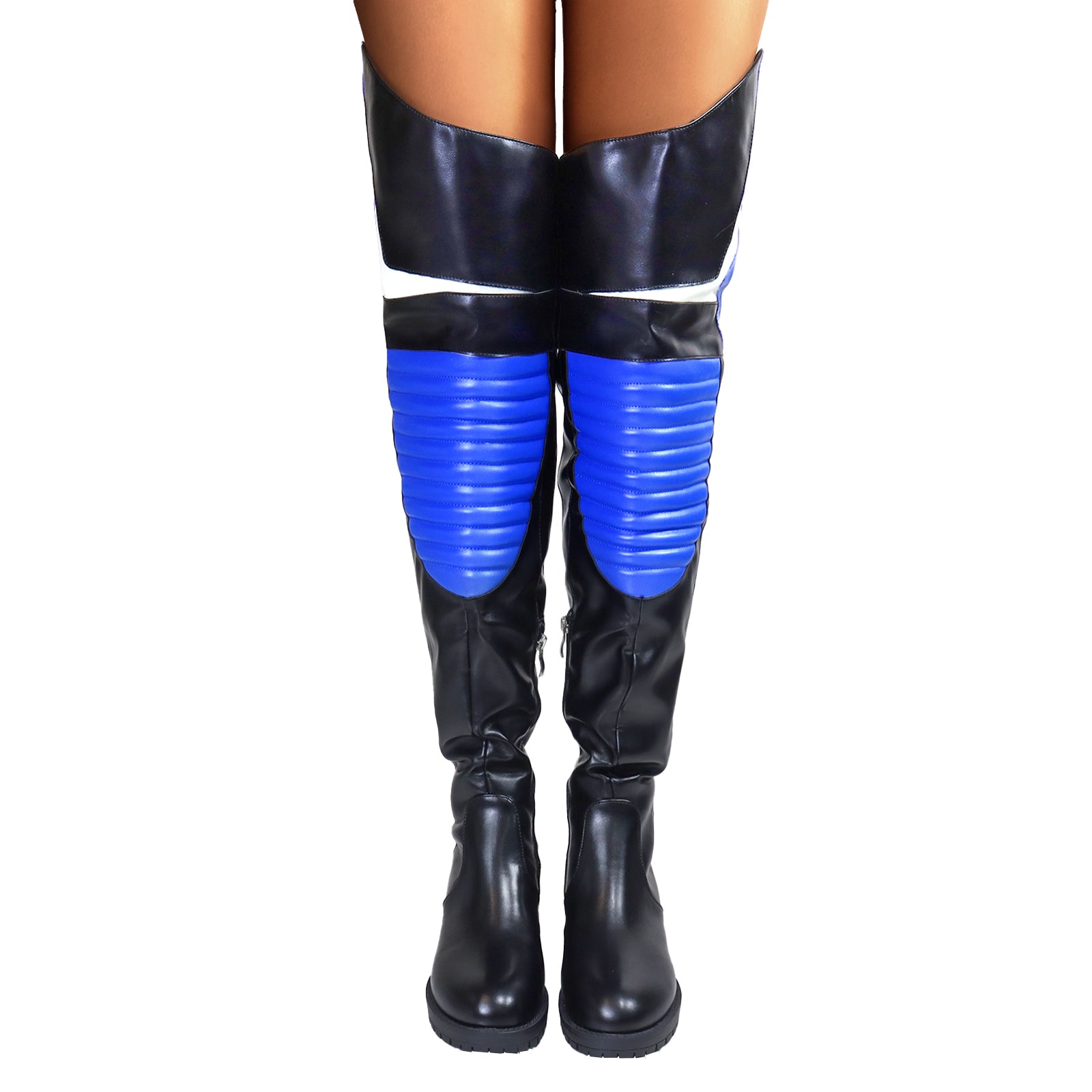 NORRIS-1 OVER KNEE HIGH BOOTS BLACK/BLUE