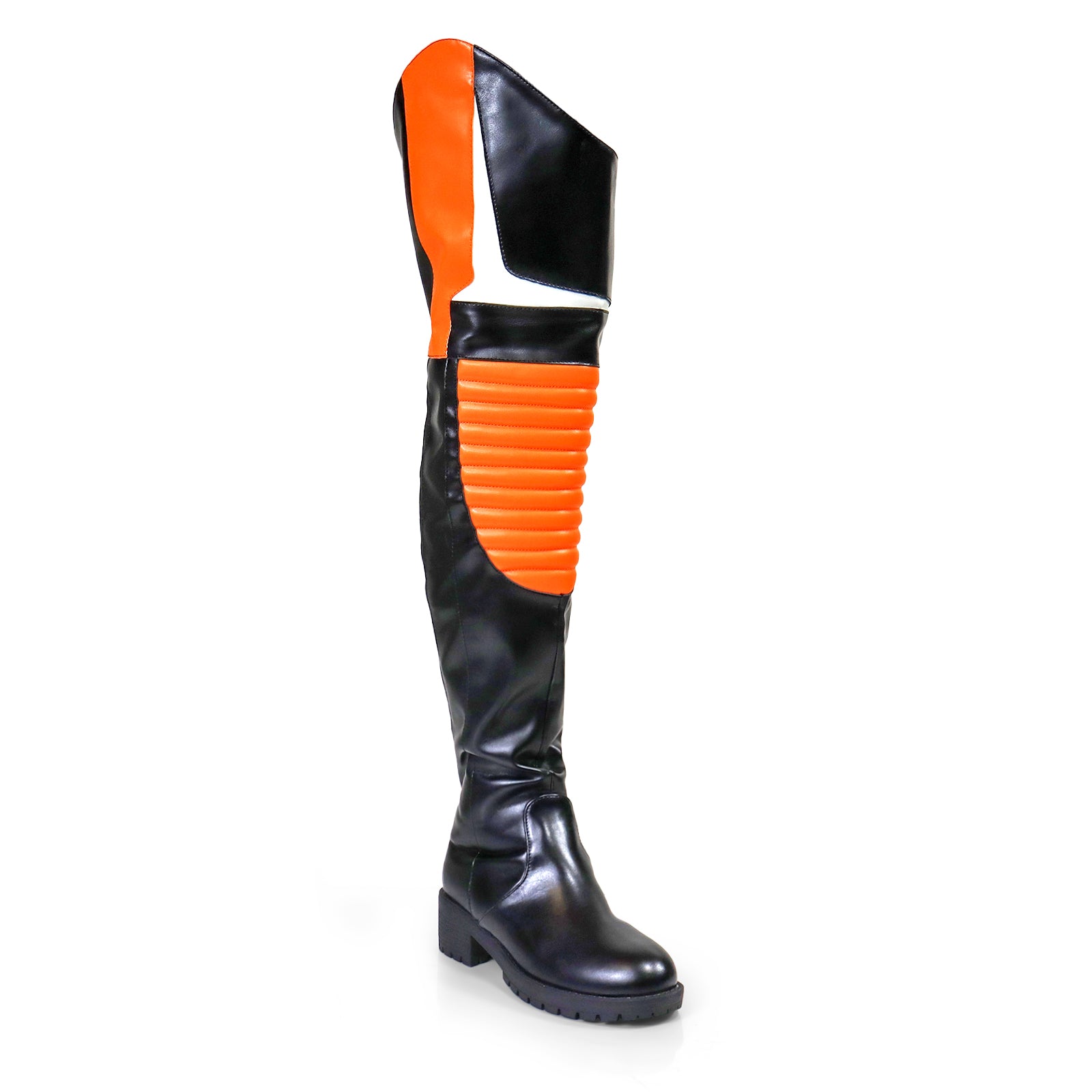 NORRIS-1 OVER KNEE HIGH BOOTS BLACK/ORANGE