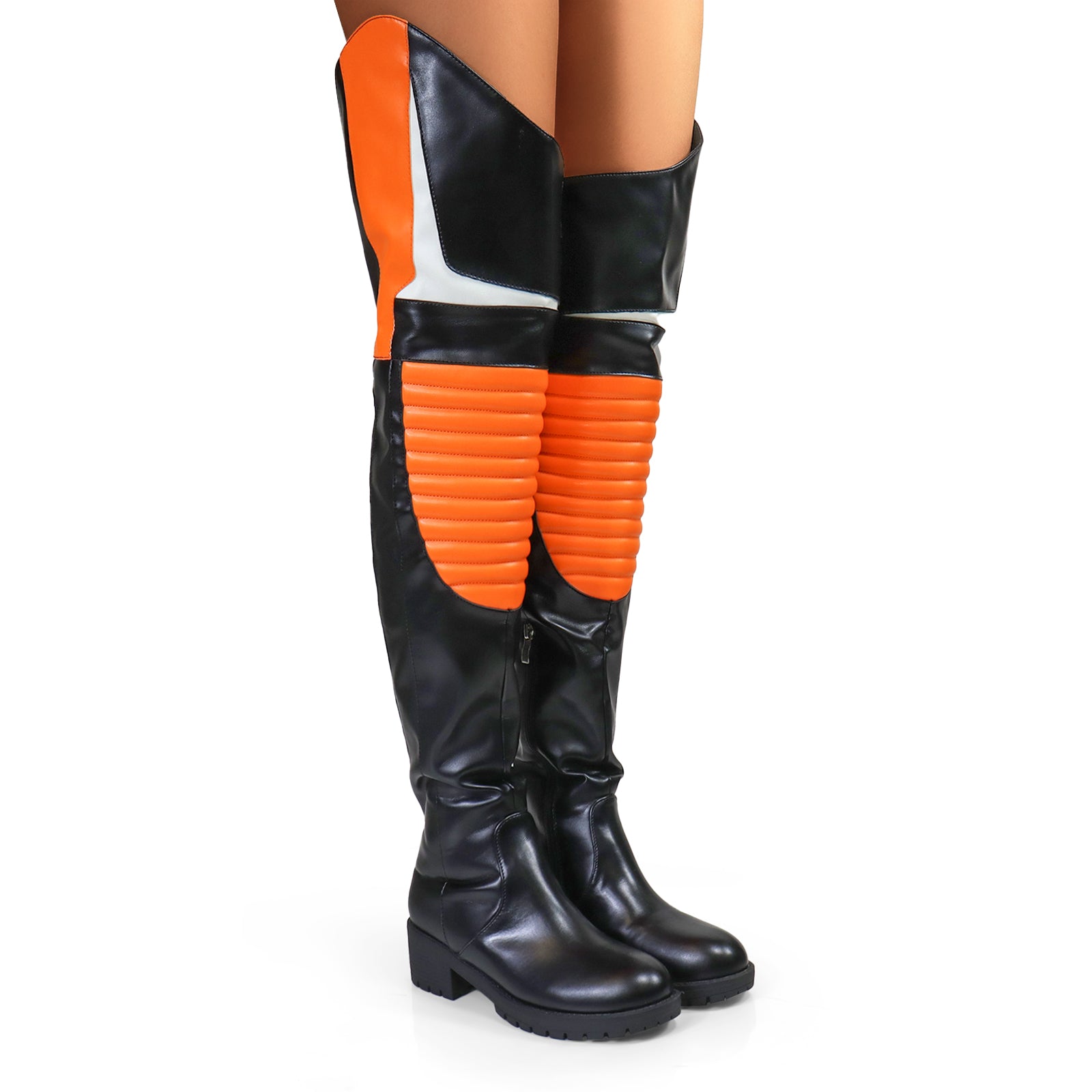 NORRIS-1 OVER KNEE HIGH BOOTS BLACK/ORANGE