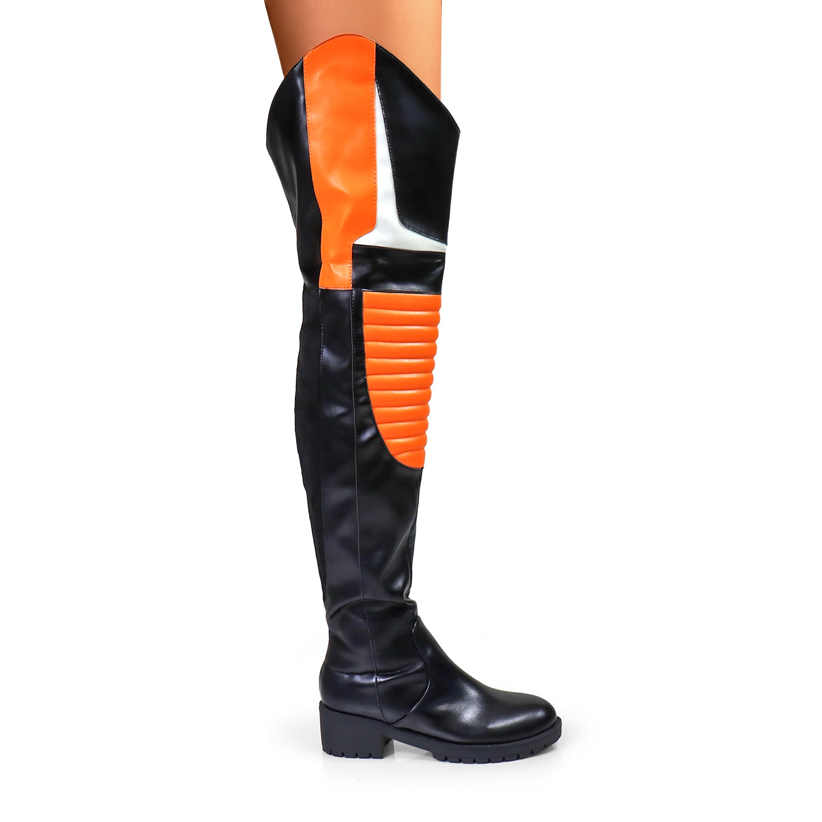 NORRIS-1 OVER KNEE HIGH BOOTS BLACK/ORANGE