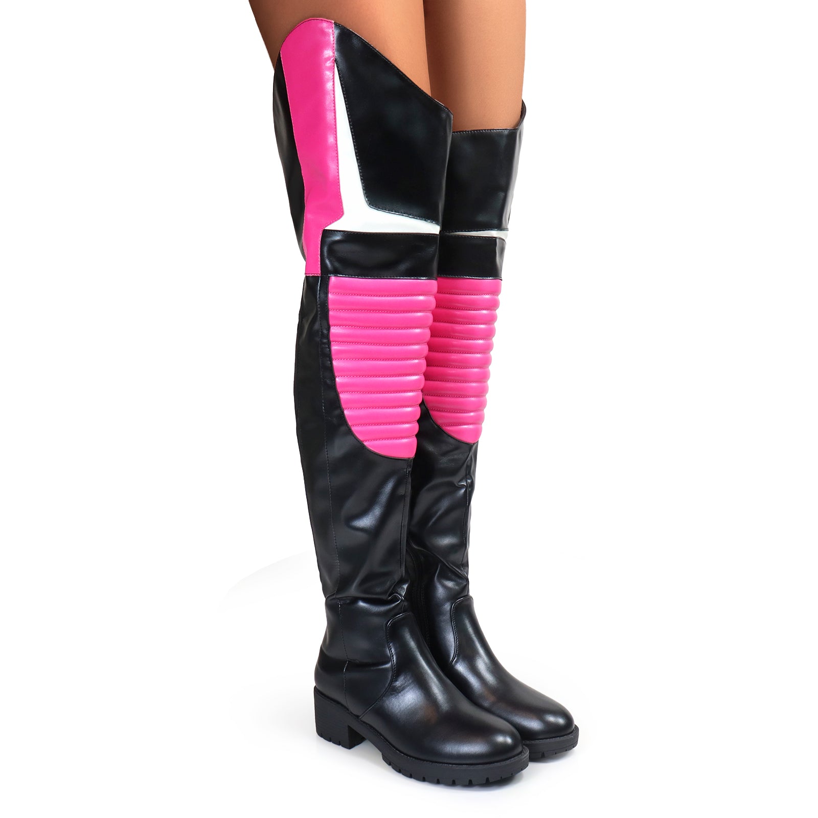 NORRIS-1 OVER KNEE HIGH BOOTS BLACK/PINK
