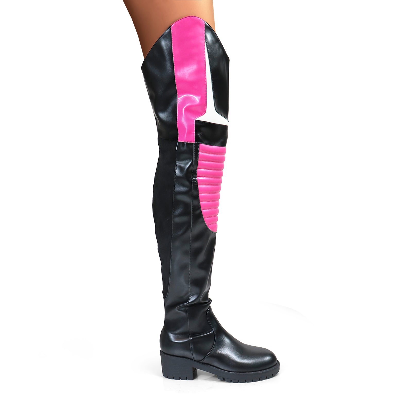 NORRIS-1 OVER KNEE HIGH BOOTS BLACK/PINK